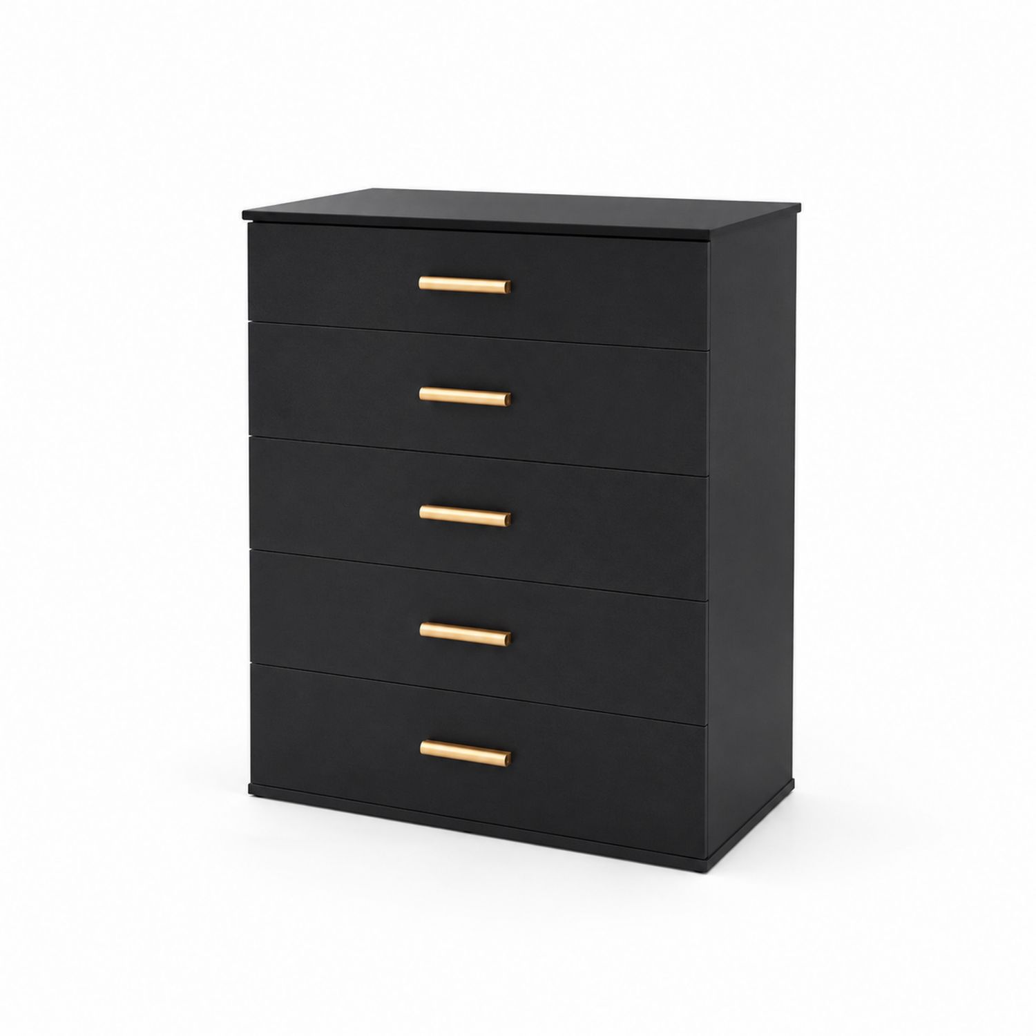 Schwarzer MDF-Kommodenschrank mit 5 Schubladen und Metallgriffen-Norvexoril