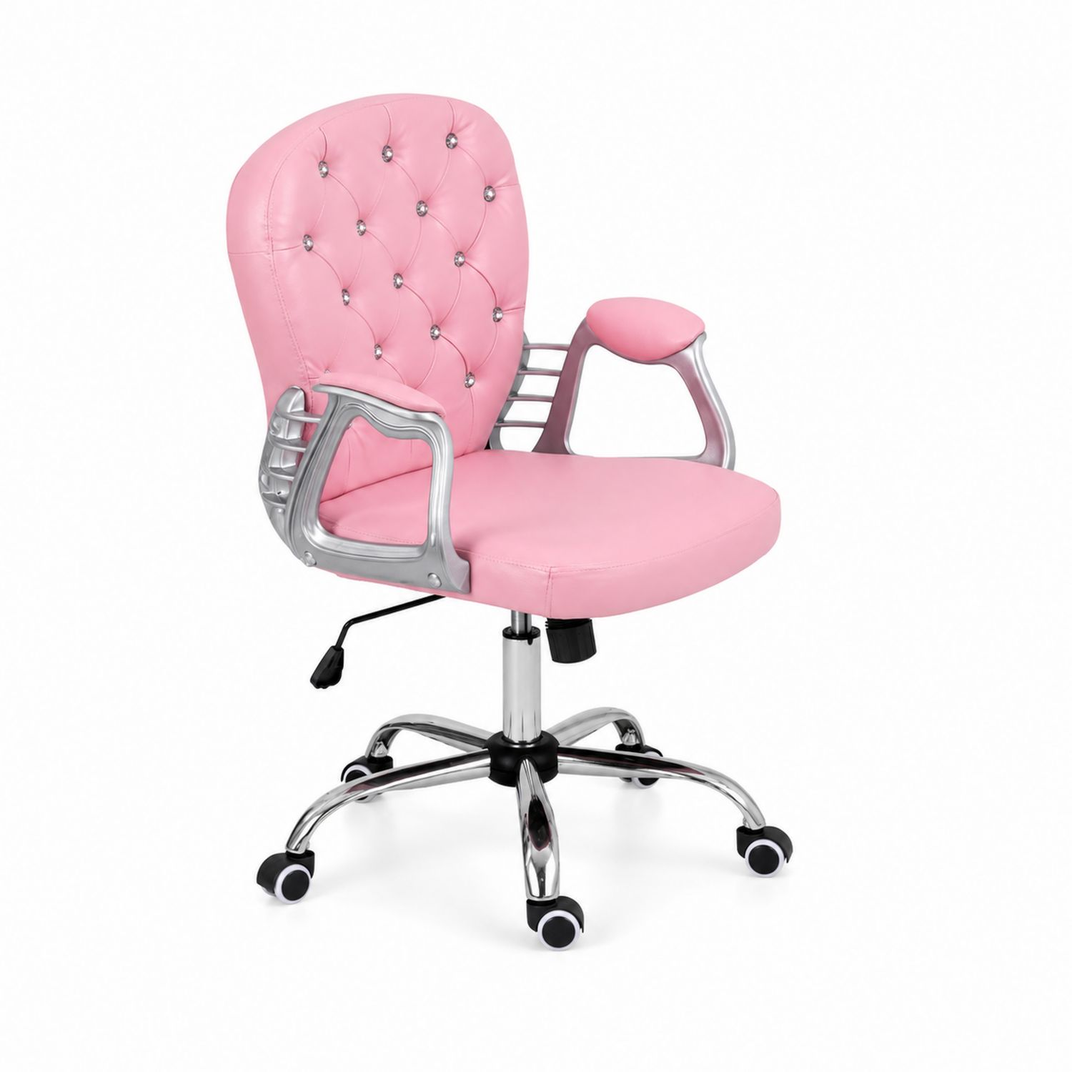 Drehstuhl Metall Rosa mit PU-Leder und Rollen, höhenverstellbar-Norvexoril