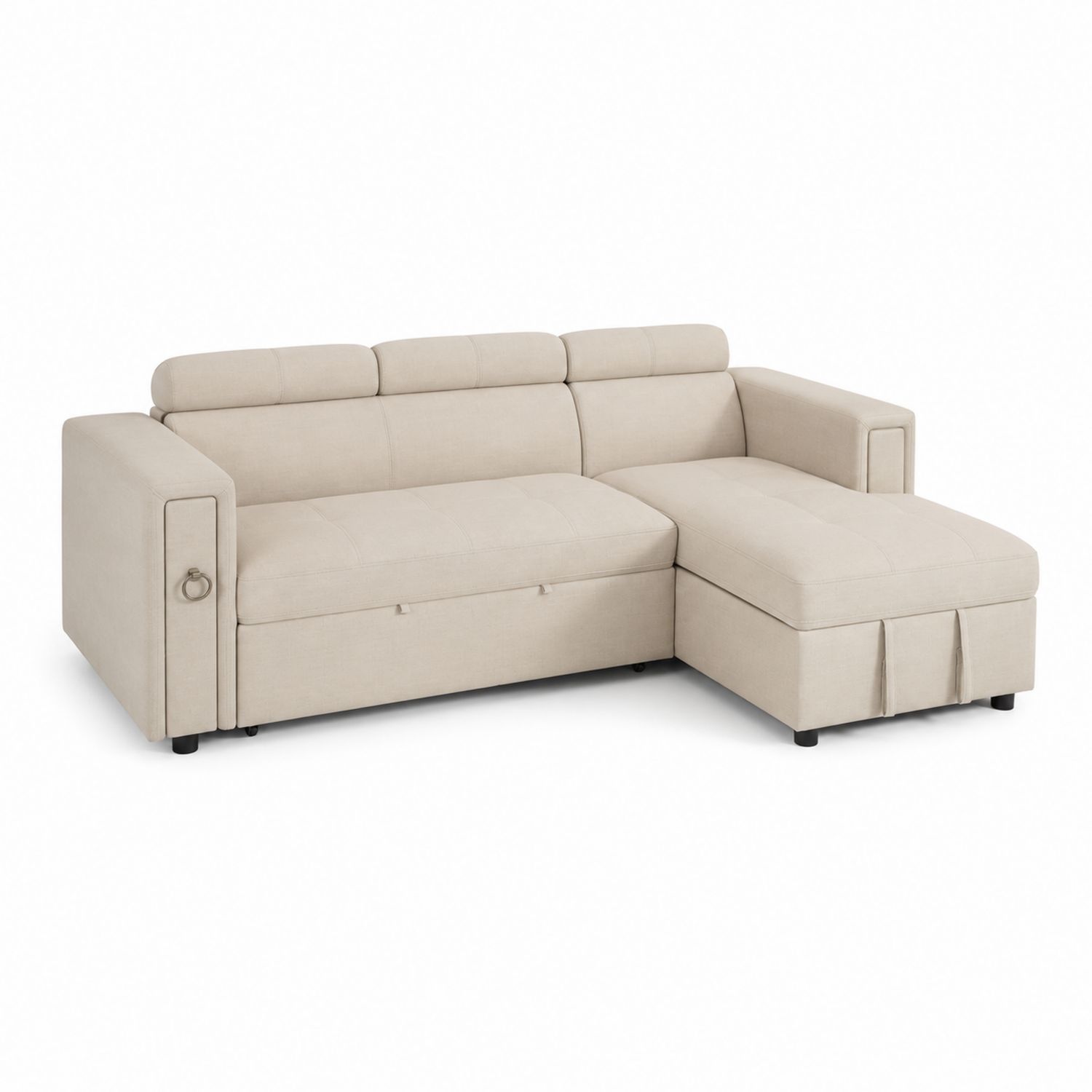 Ecksofa aus Polyestergewebe mit Bettfunktion und Stauraum, Beige-Norvexoril
