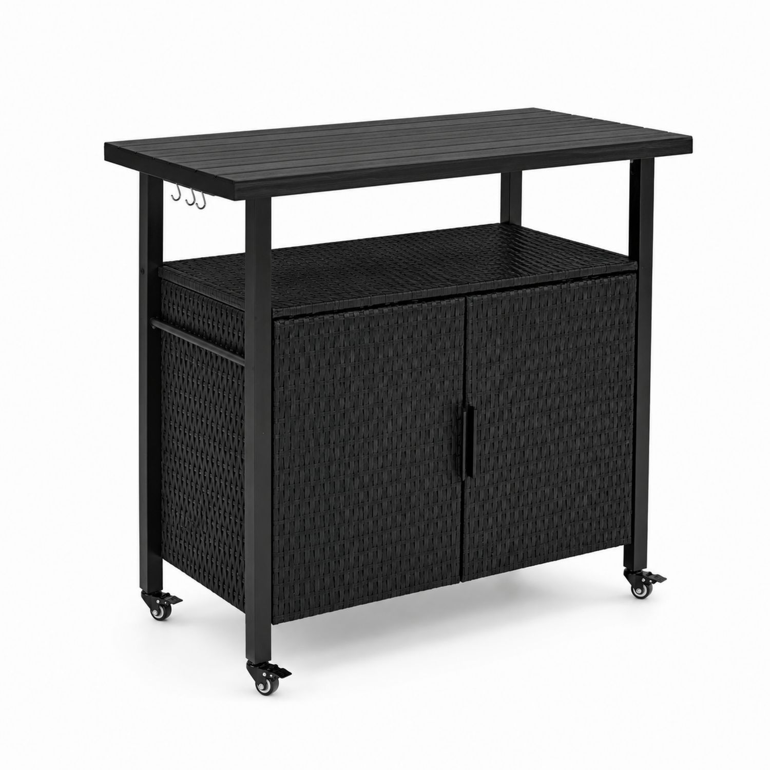 Schwarzer Outdoor-Servierwagen aus Stahl und Polyrattan-Norvexoril