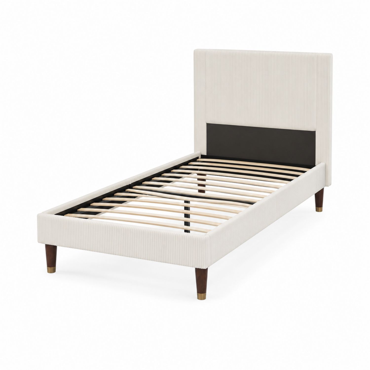 Einzelbett mit Stoffpolsterung aus Holz Beige 200x90 cm-Norvexoril