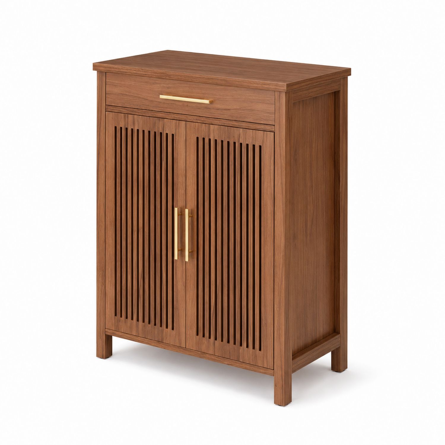 Walnuss Sideboard Holz 2 Türen mit Lamellen 80x90x35 cm-Norvexoril