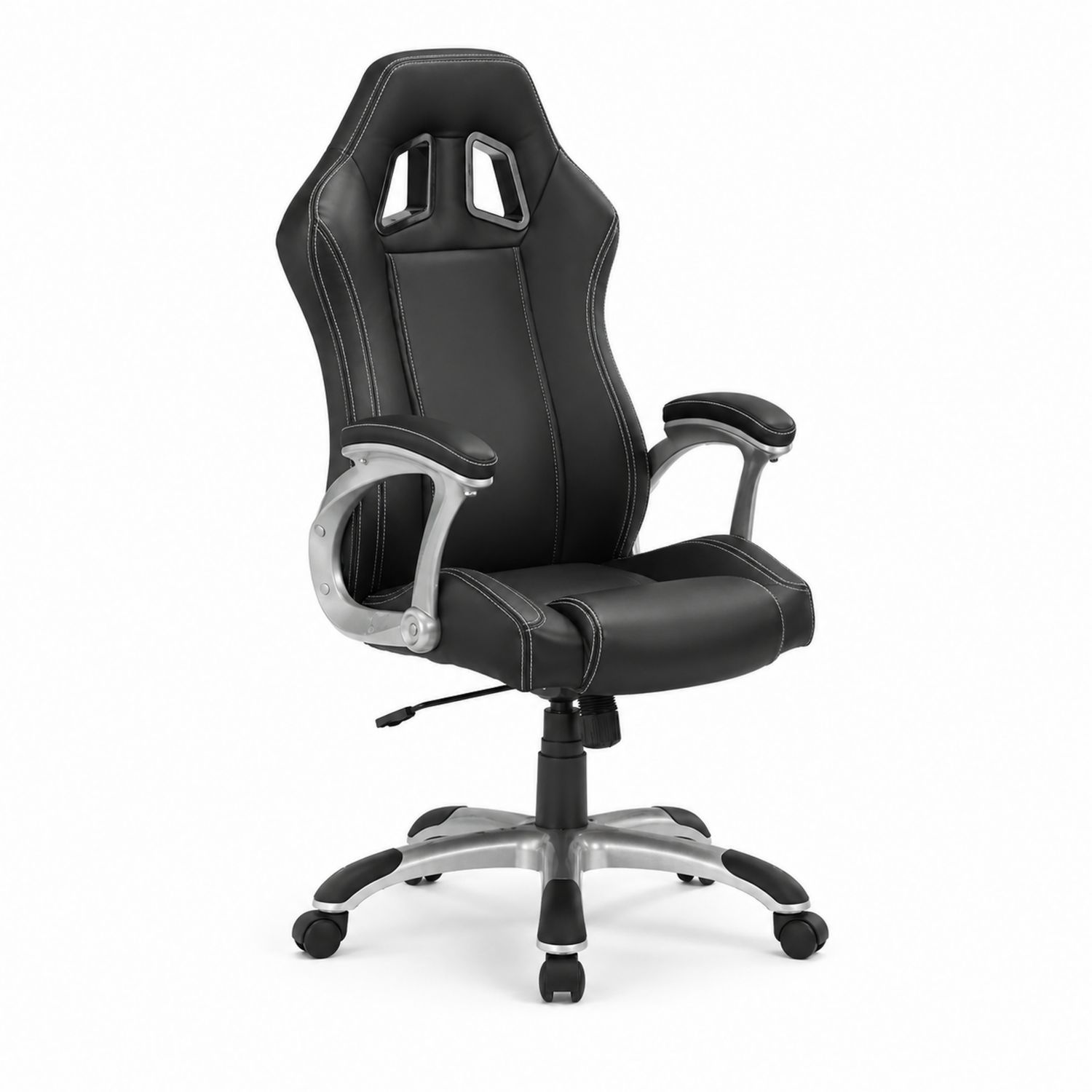 Bürostuhl Ergonomisch aus Kunstleder Schwarz Höhenverstellbar mit Armlehnen-Norvexoril