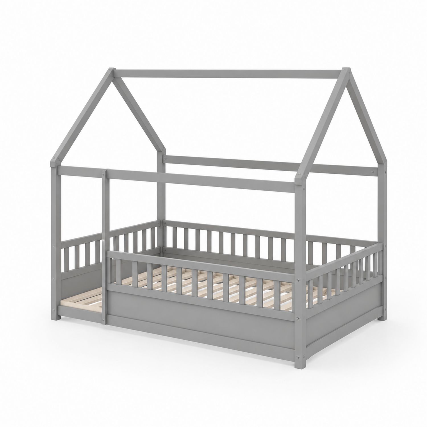 Kinderhausbett aus Kiefernholz Grau 160x80 cm-Norvexoril