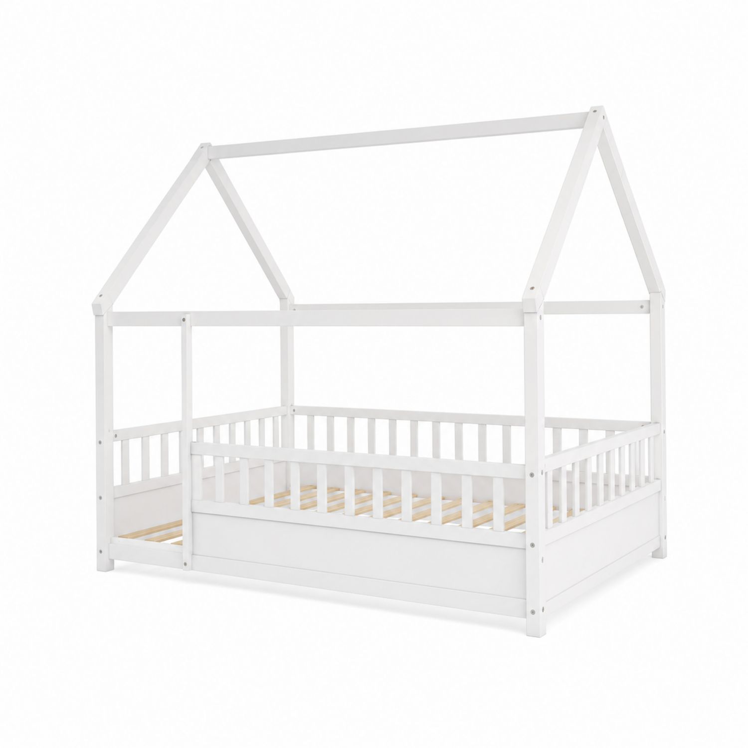 Kinderhausbett Holz Weiß 200x90cm mit Lattenrost-Norvexoril