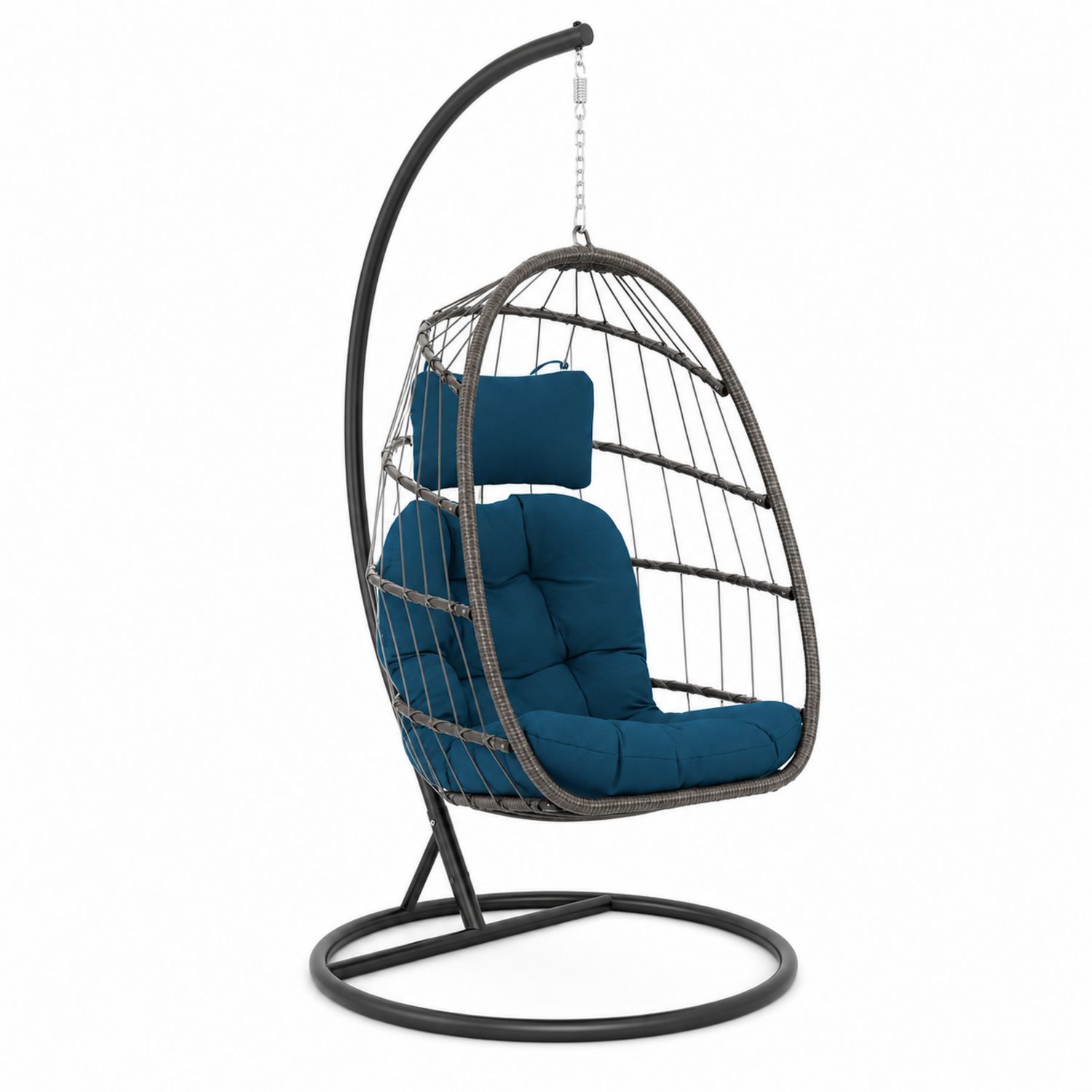 Hängesessel aus Rattan mit Stahlrahmen und Polyesterkissen Blau-Norvexoril