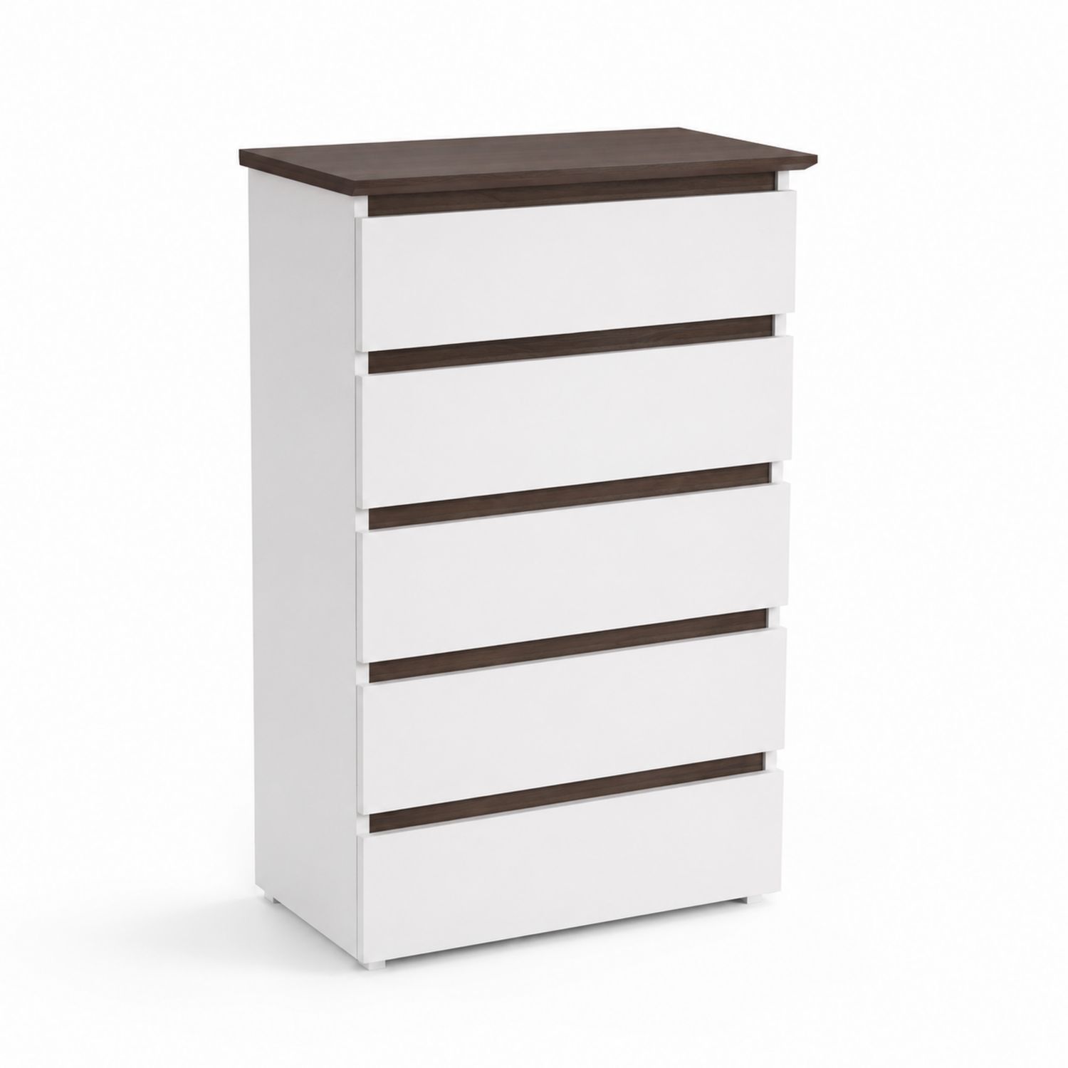 Kommode mit 5 Schubladen aus MDF und Walnussfurnier, Weiß/Braun-Norvexoril