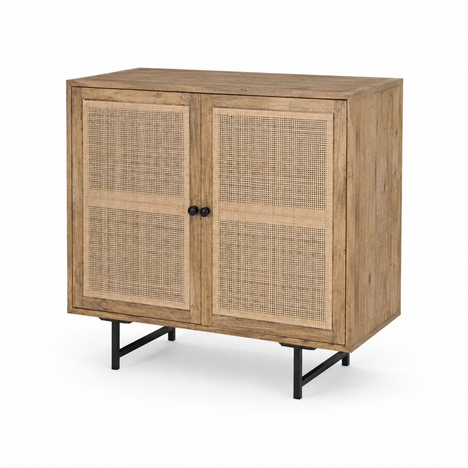 Schrank aus Massivholz und Rattan 80x35x90 cm Braun/Schwarz-Norvexoril