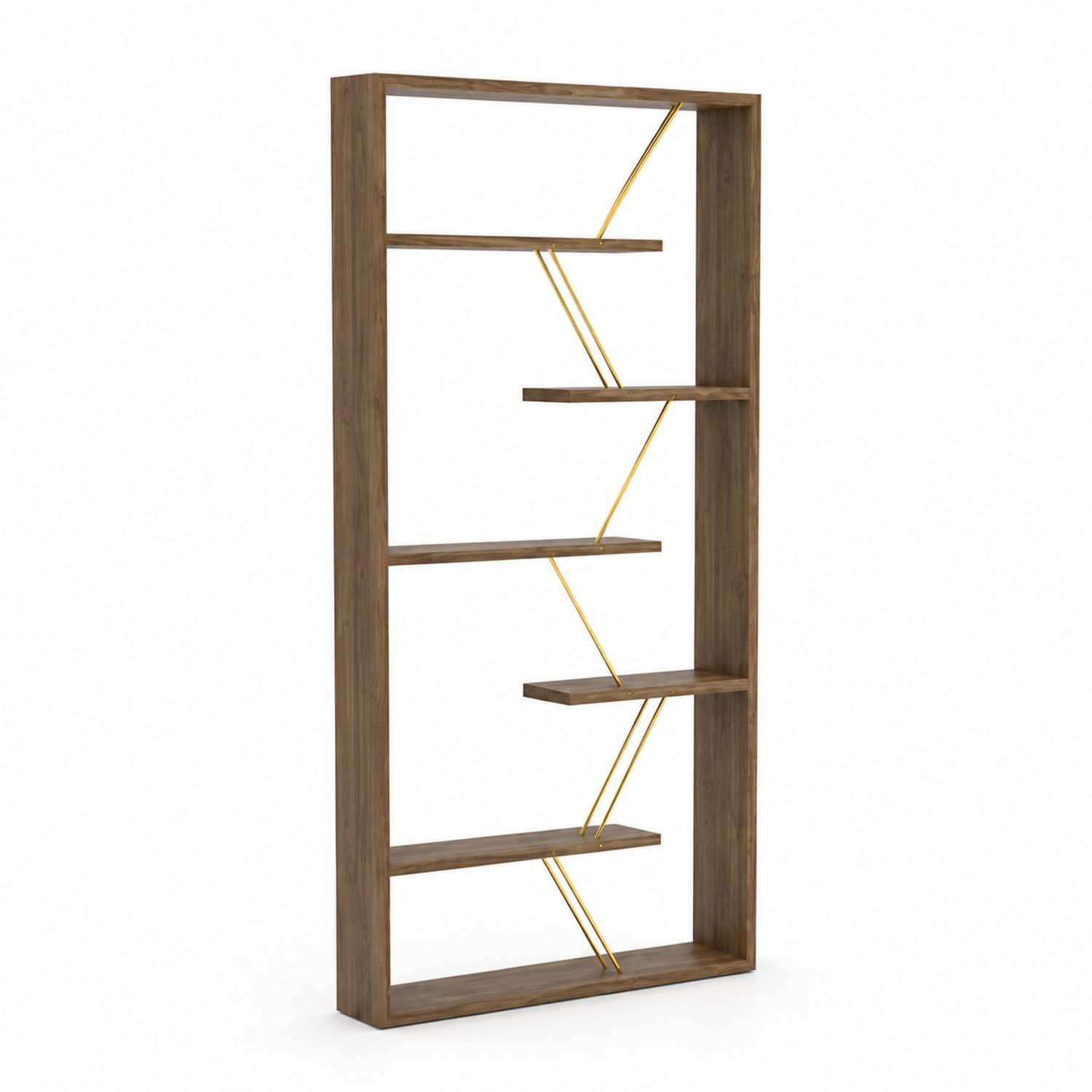 Bücherregal Holz Metall Braun/Gold 180x90x30cm-Norvexoril