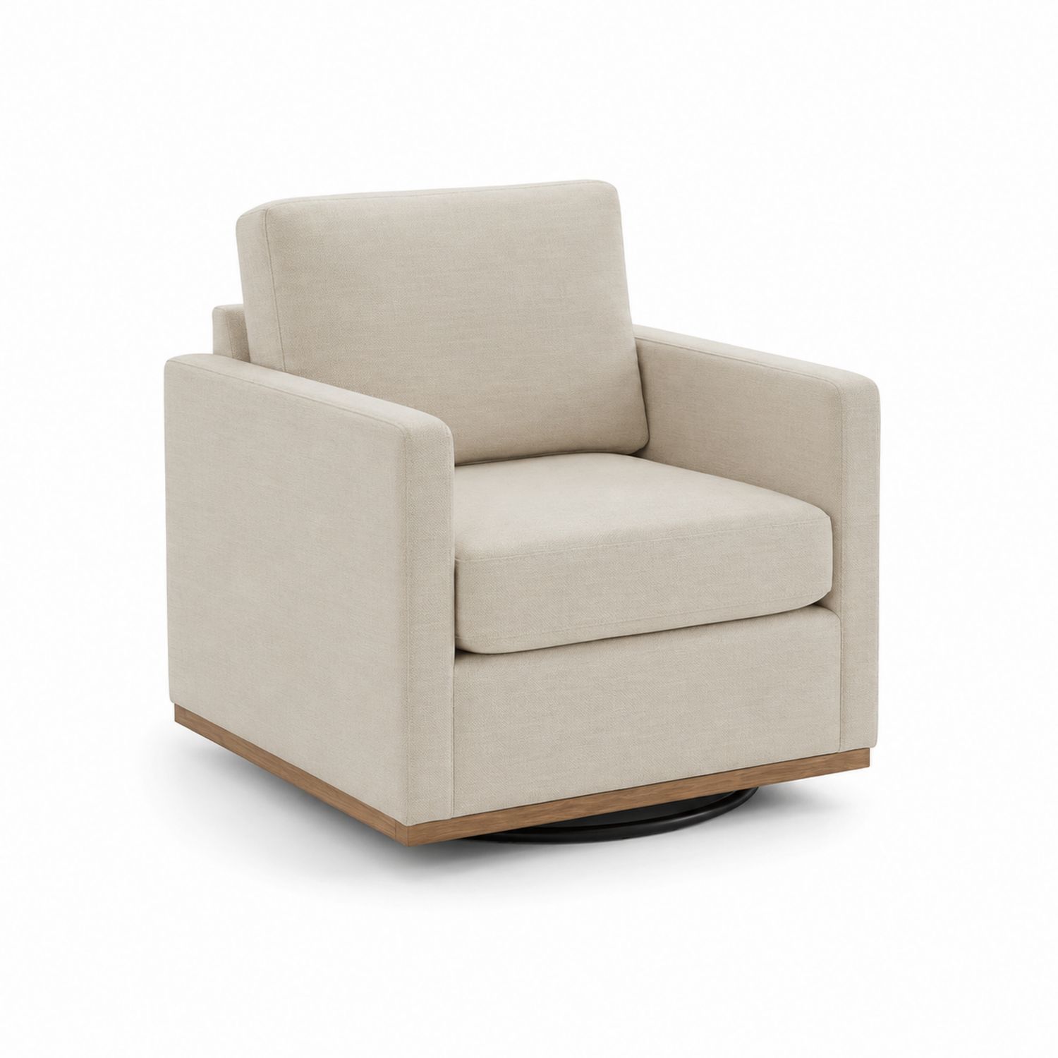 Drehsessel aus Leinenmischung Beige mit Holzsockel-Norvexoril