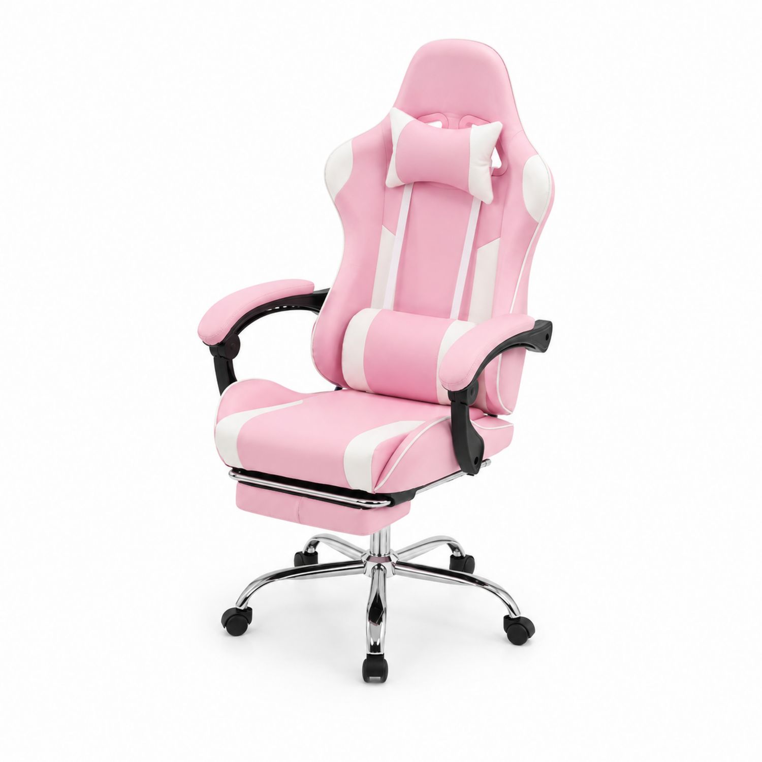 Gamingstuhl aus PU-Leder Rosa/Weiß mit verstellbarer Fußstütze-Norvexoril