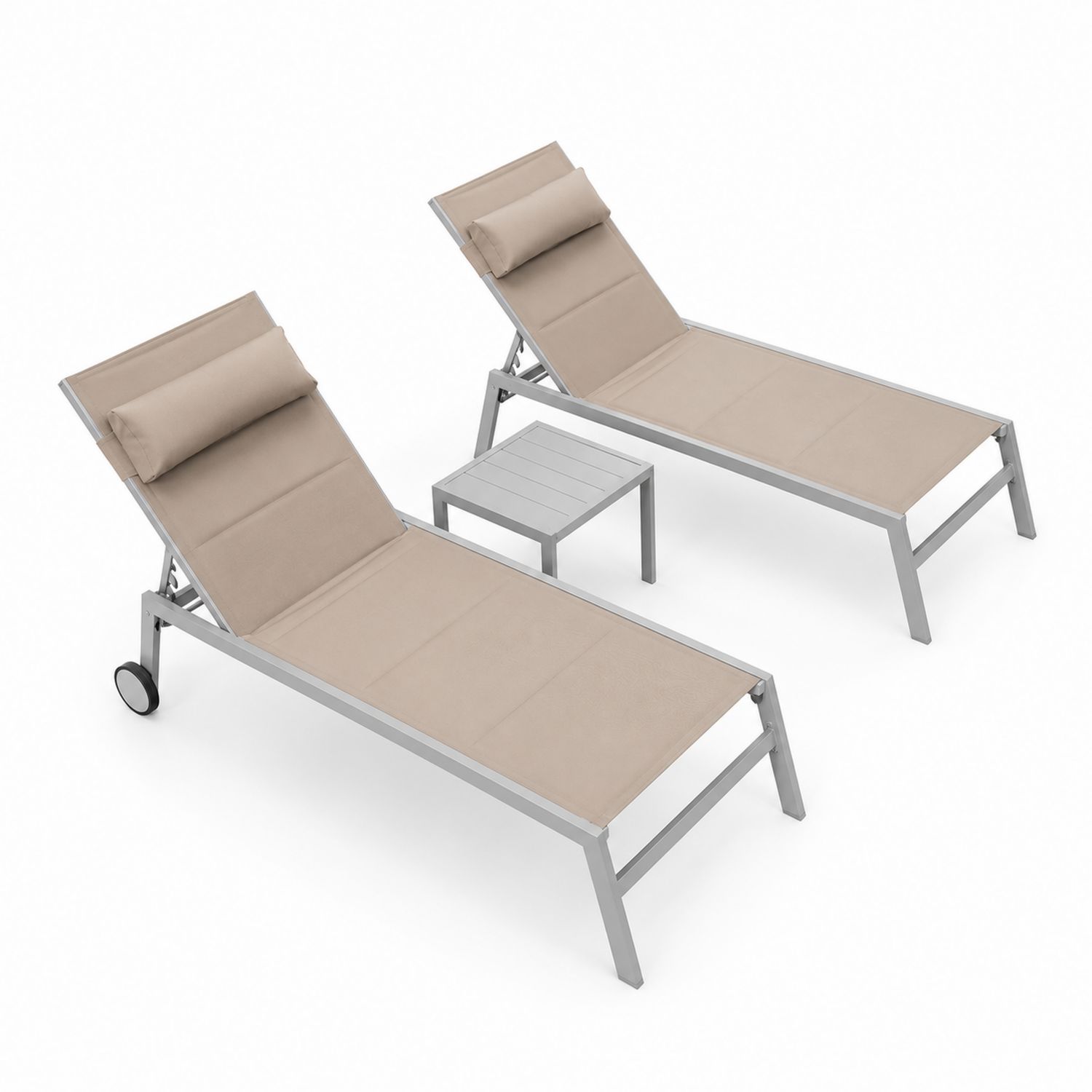 Aluminium Gartenliegen Set mit Tisch in Beige-Norvexoril