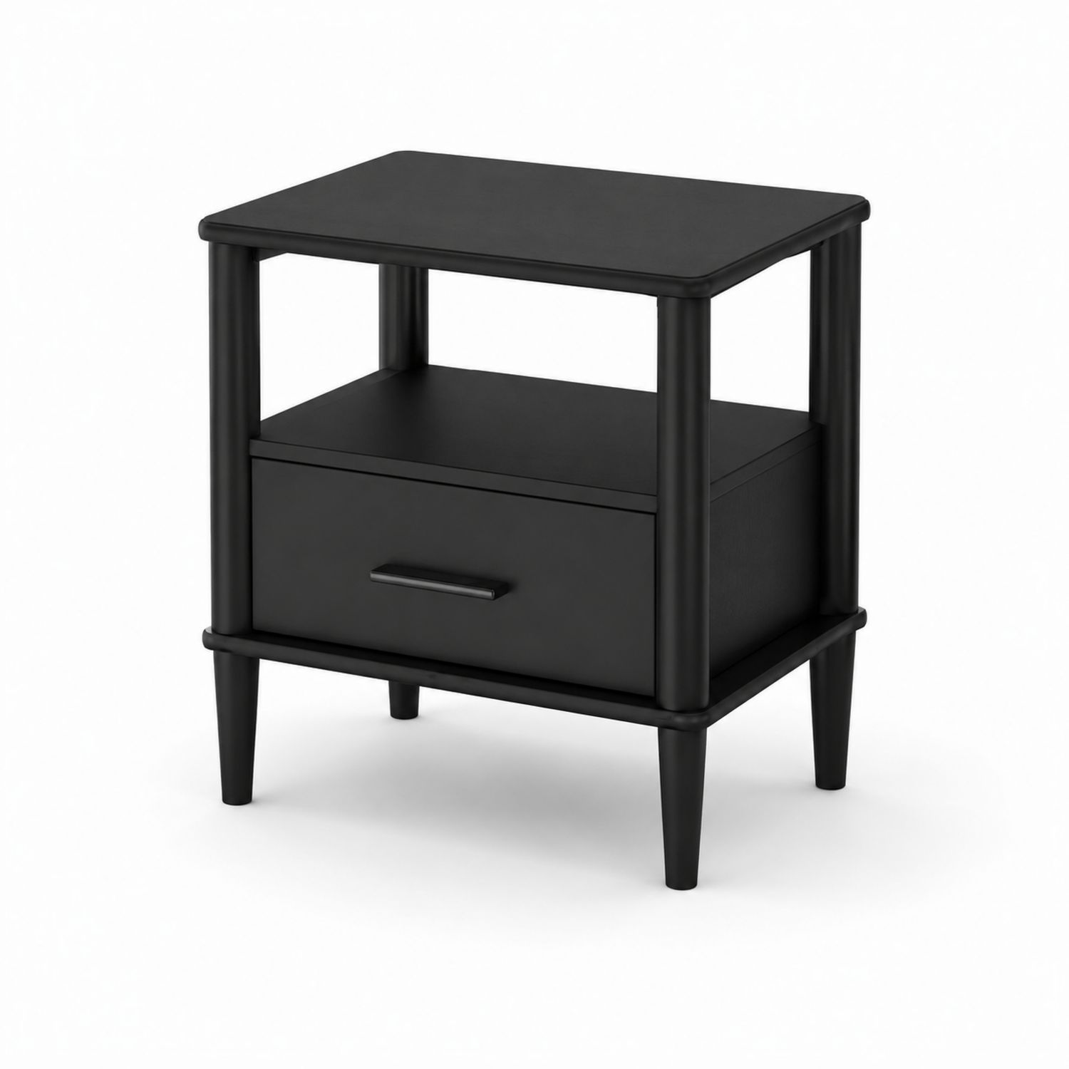 Schwarzer Nachttisch aus MDF mit Schublade, 50 x 40 x 35 cm-Norvexoril