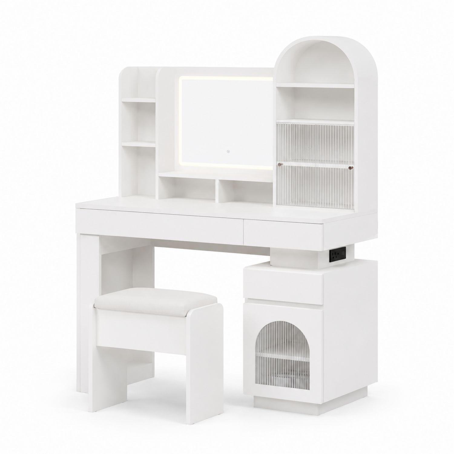 Schminktisch mit LED-Spiegel und Hocker Weiß MDF 120cm-Norvexoril