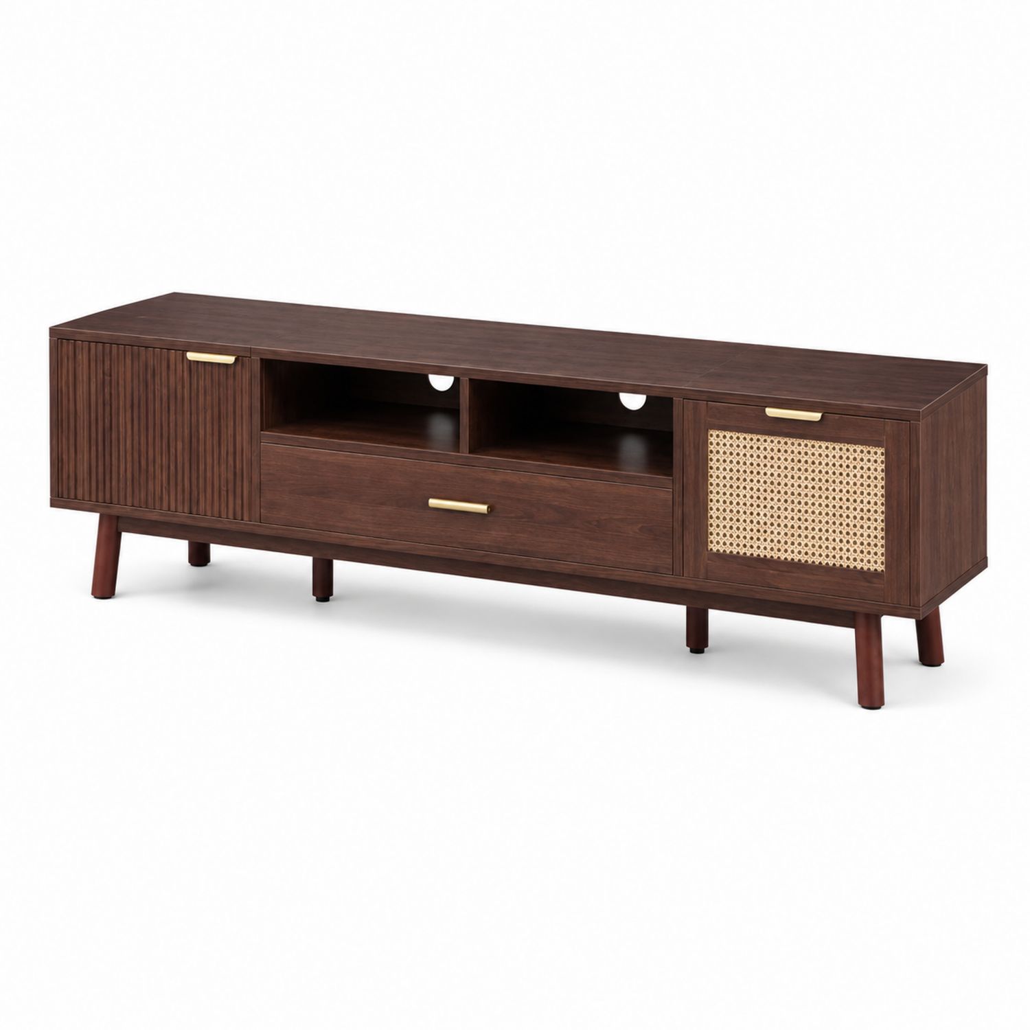 TV-Schrank Holz mit Geflecht-Tür Dunkelbraun-Norvexoril