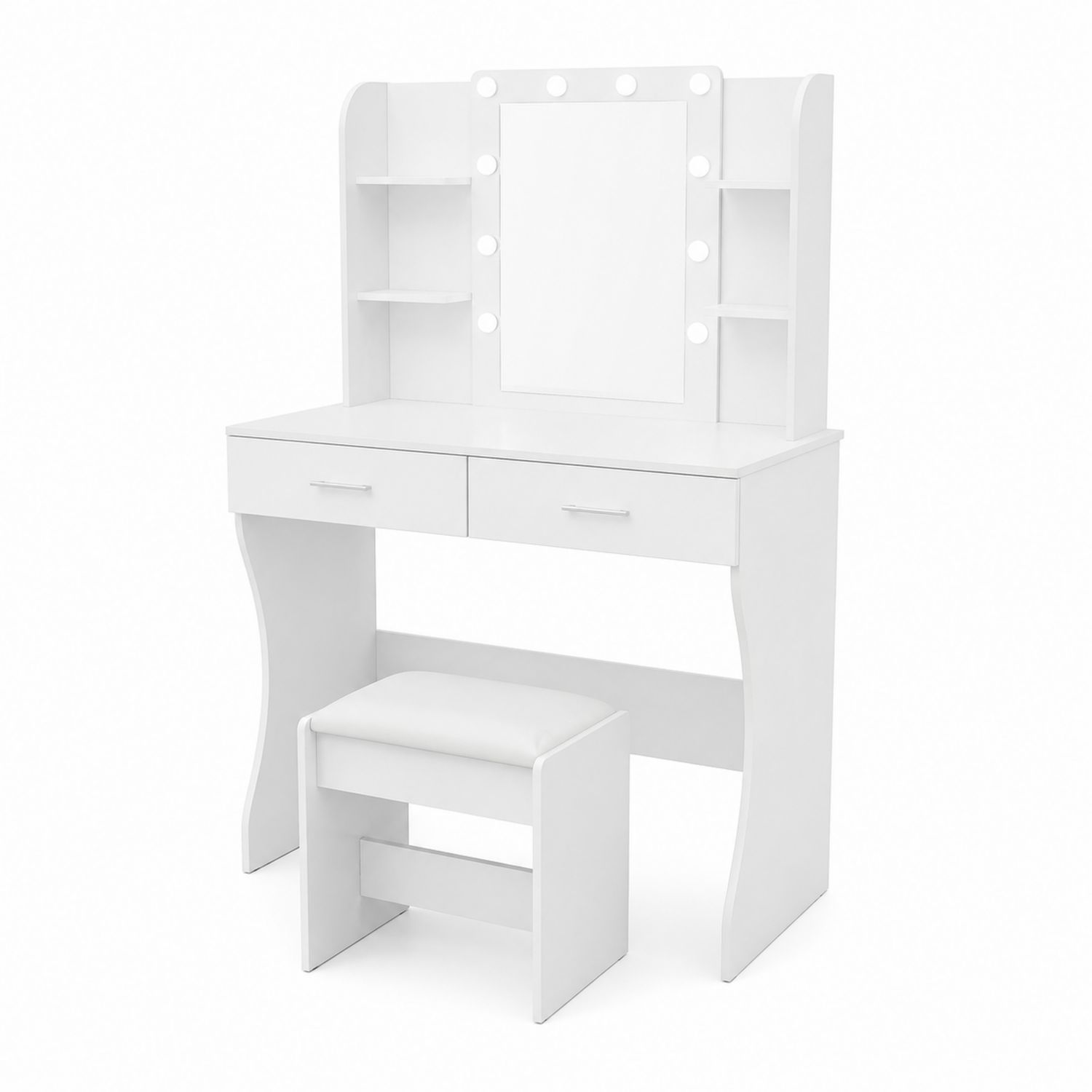 Schminktisch mit Spiegel und Hocker Set Weiß Holz-Norvexoril