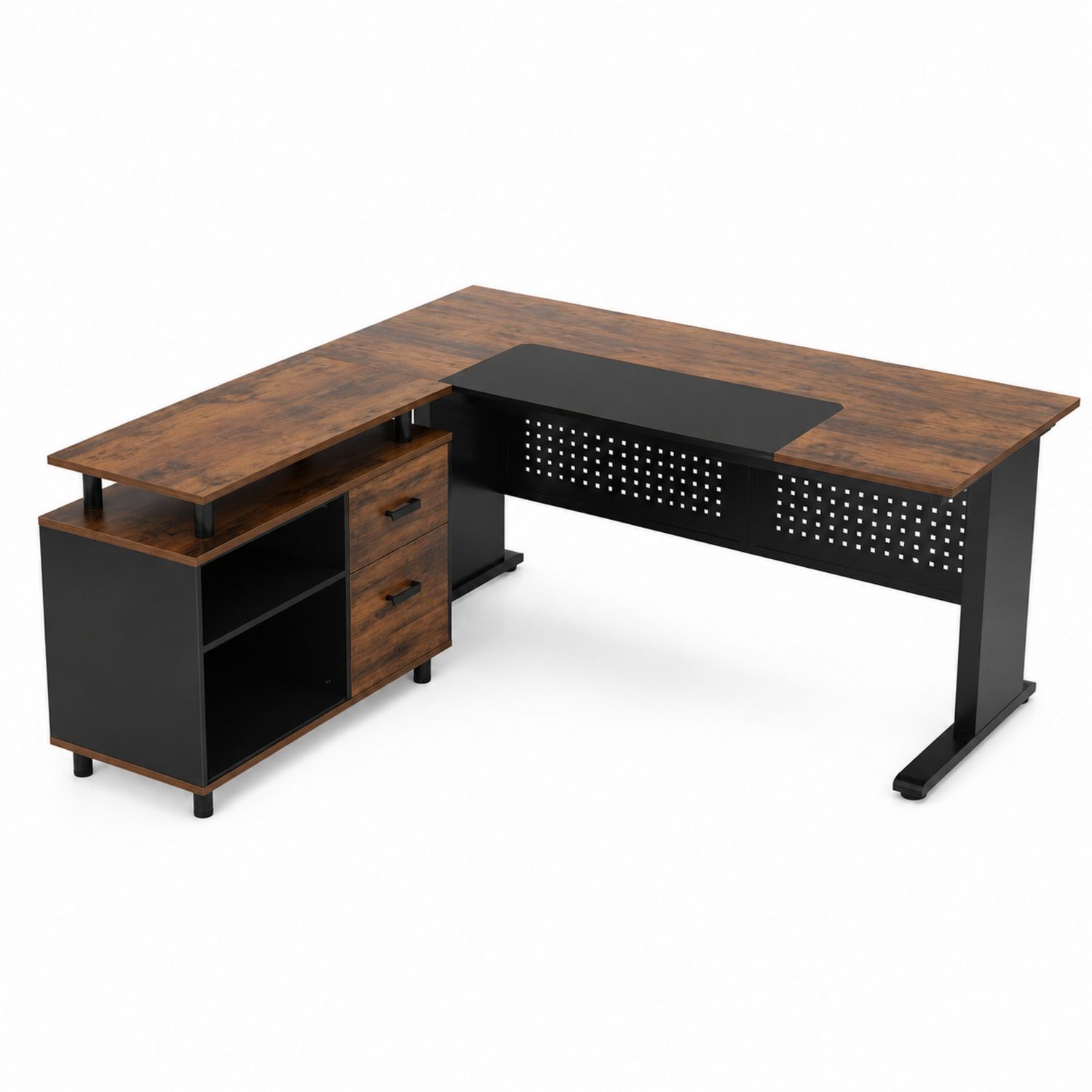 L-förmiger Schreibtisch MDF und Metall Dunkelbraun/Schwarz-Norvexoril
