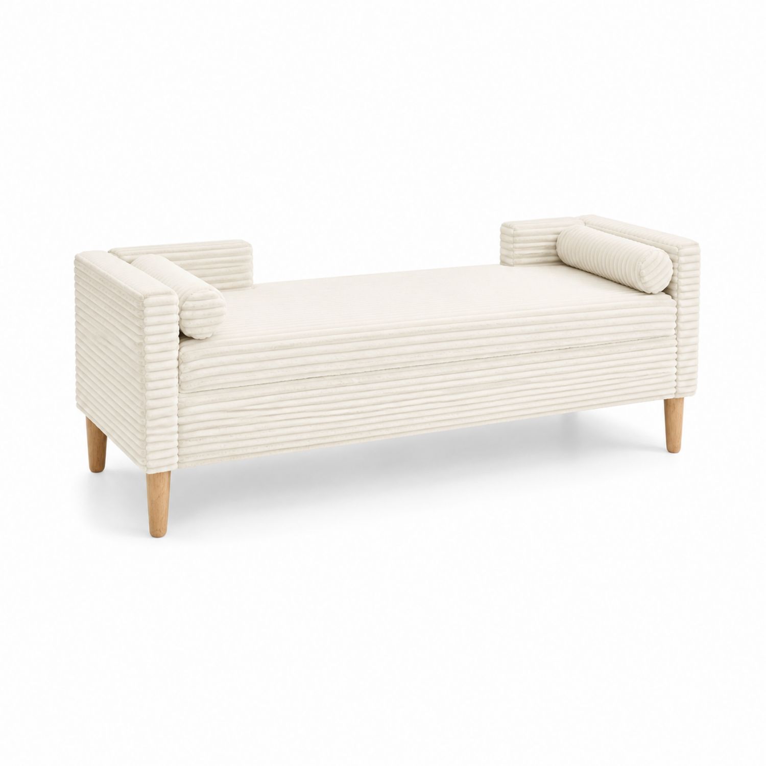 Sitzbank rechteckig Cord Stoff Creme mit Holzbeinen-Norvexoril