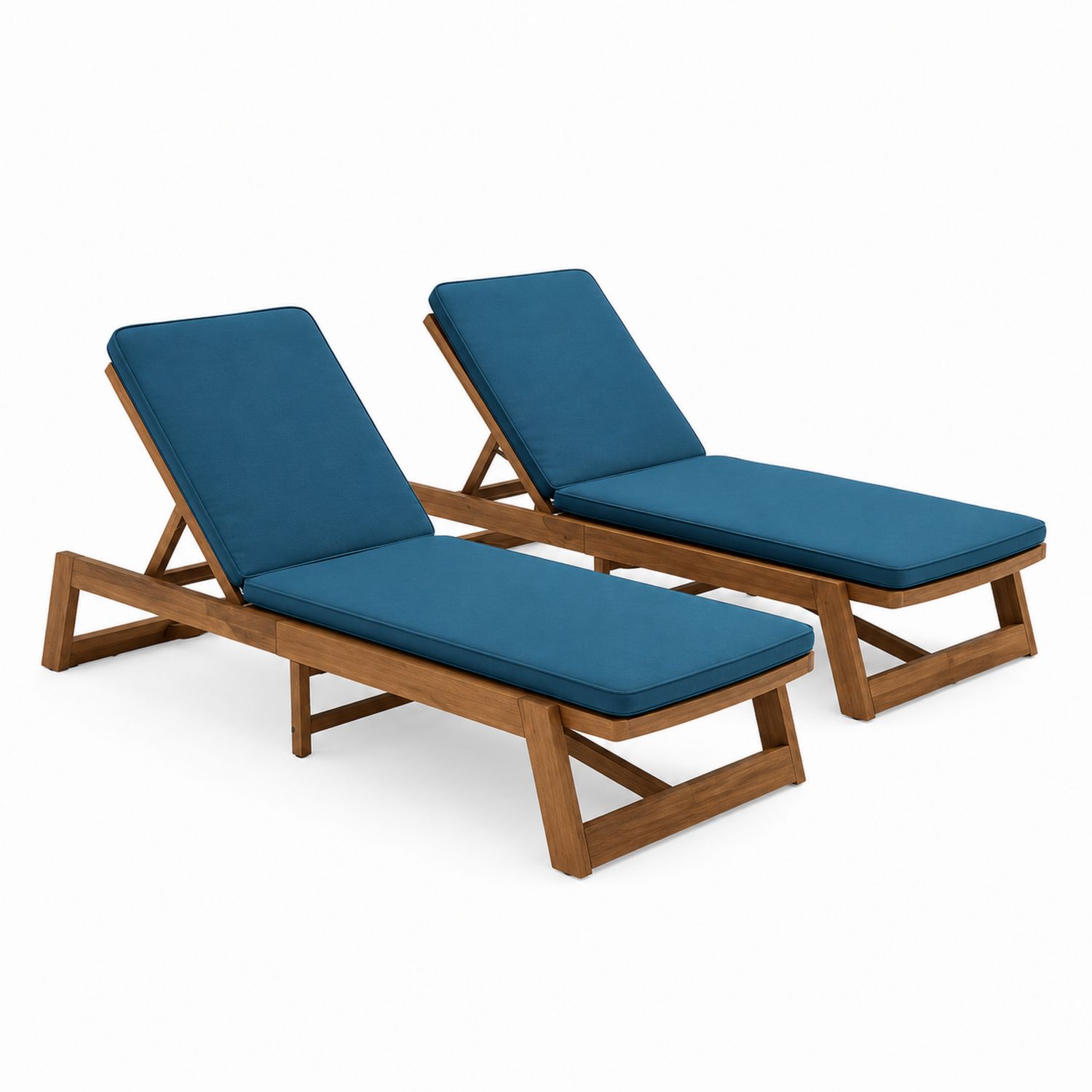 2-teiliges Outdoor-Liegestuhl-Set aus Teakholz mit Polyesterpolstern Blau-Norvexoril