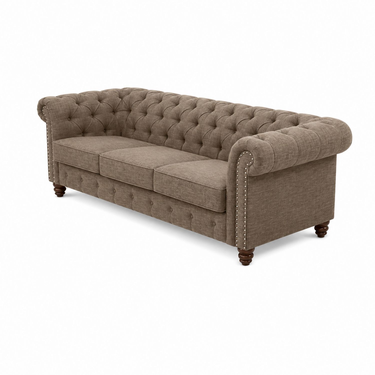 Chesterfield Sofa 3-Sitzer Braun Stoff Holz-Norvexoril