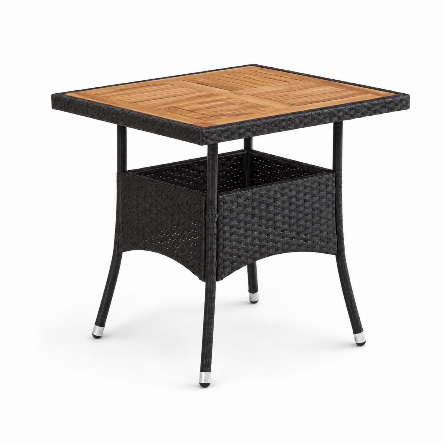 Quadratischer Outdoor-Tisch Akazienholz Rattan Schwarz-Norvexoril