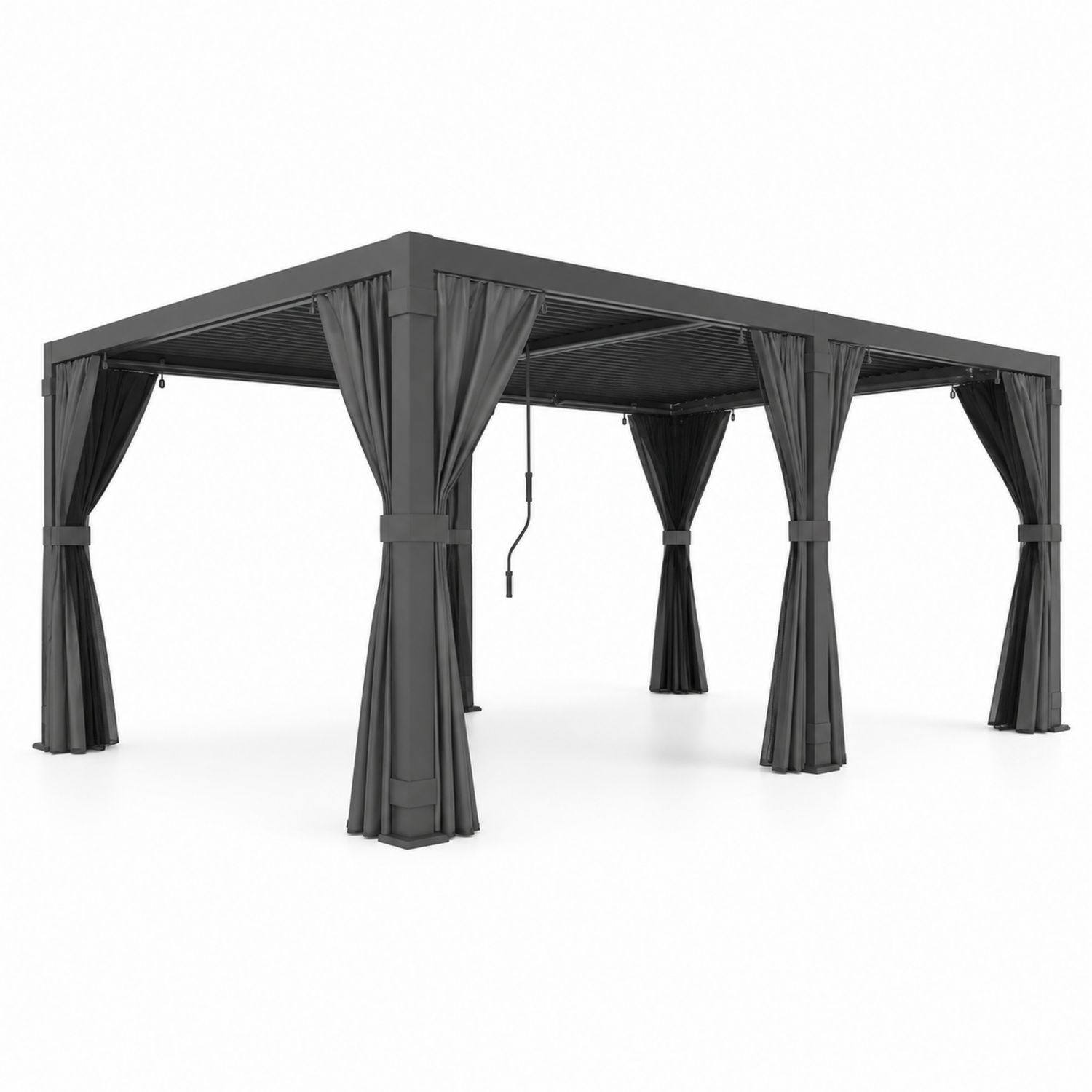 Rechteckige Aluminium Pergola 400x300 cm mit Vorhängen, Grau-Norvexoril