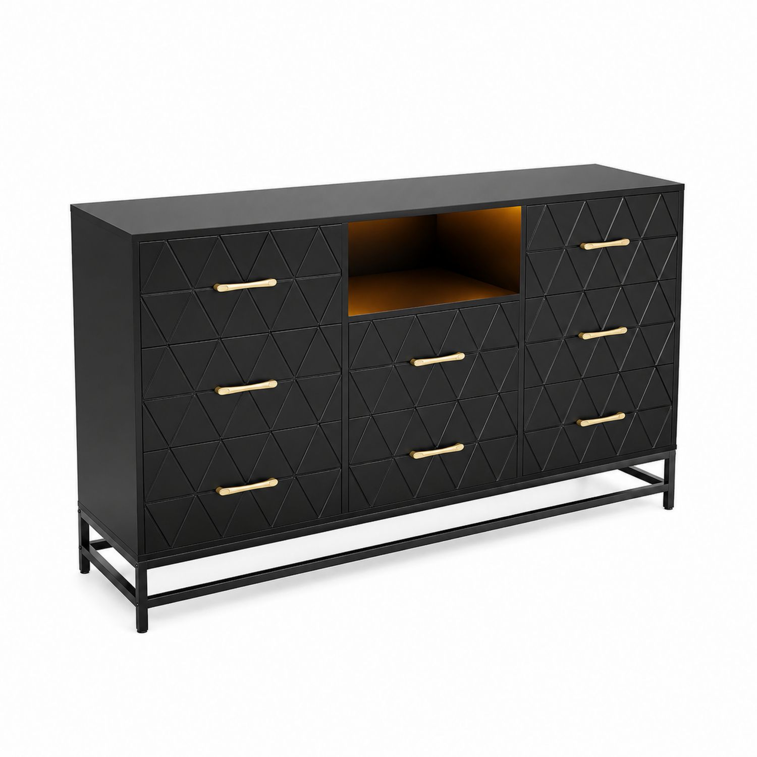 Schwarze Kommode mit 9 Schubladen und Regal 140x40x80cm-Norvexoril
