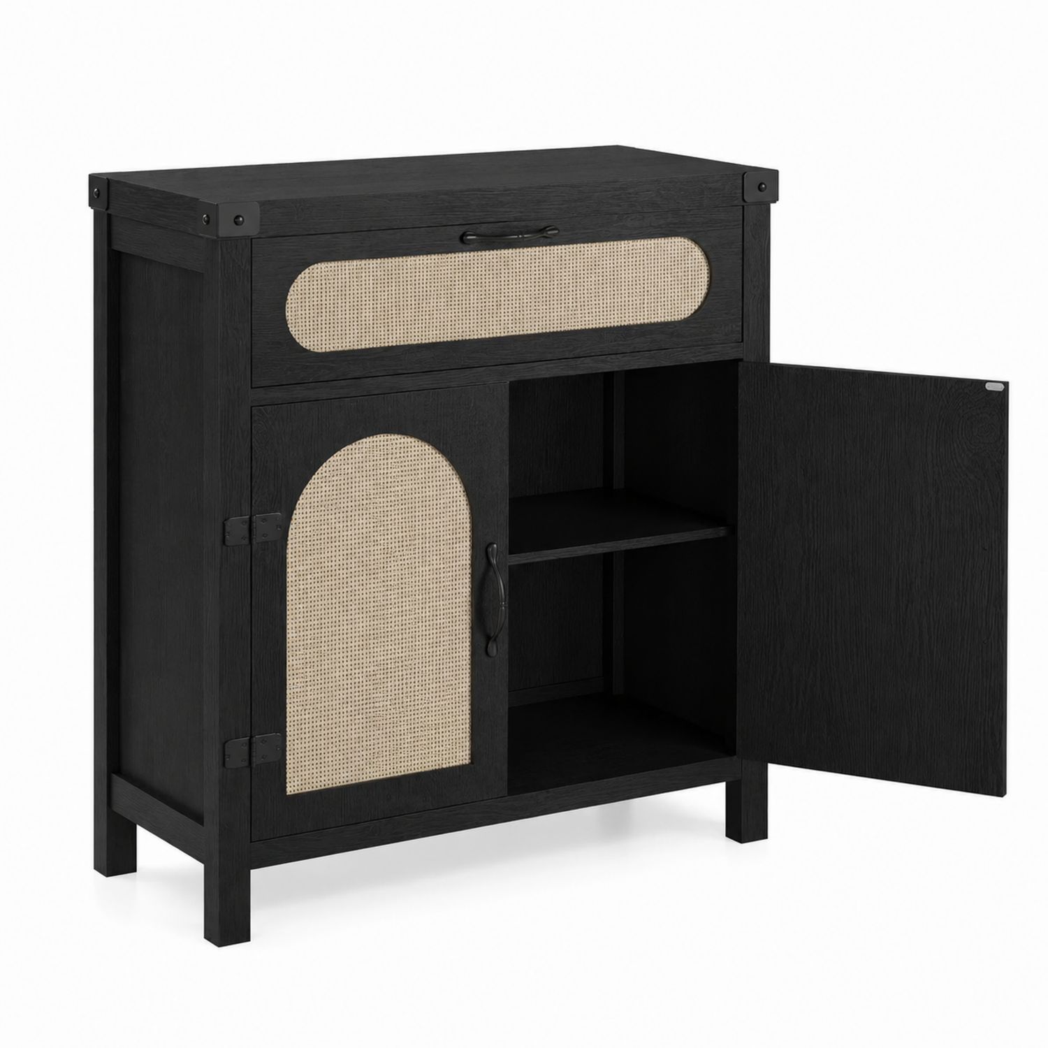 Sideboard mit Rattandetails Schwarzes Holz-Norvexoril