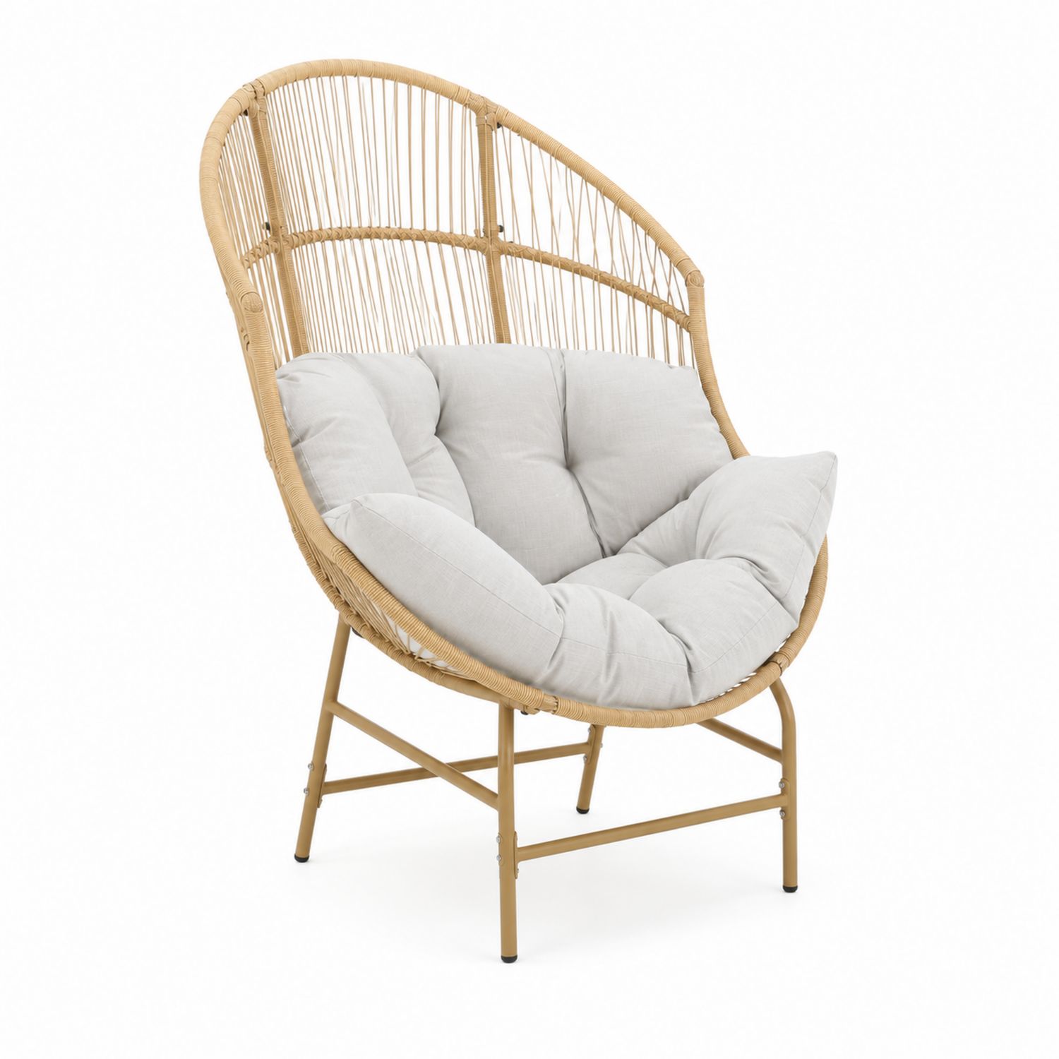 Rattan Outdoor-Sessel mit Leinenkissen Beige-Norvexoril