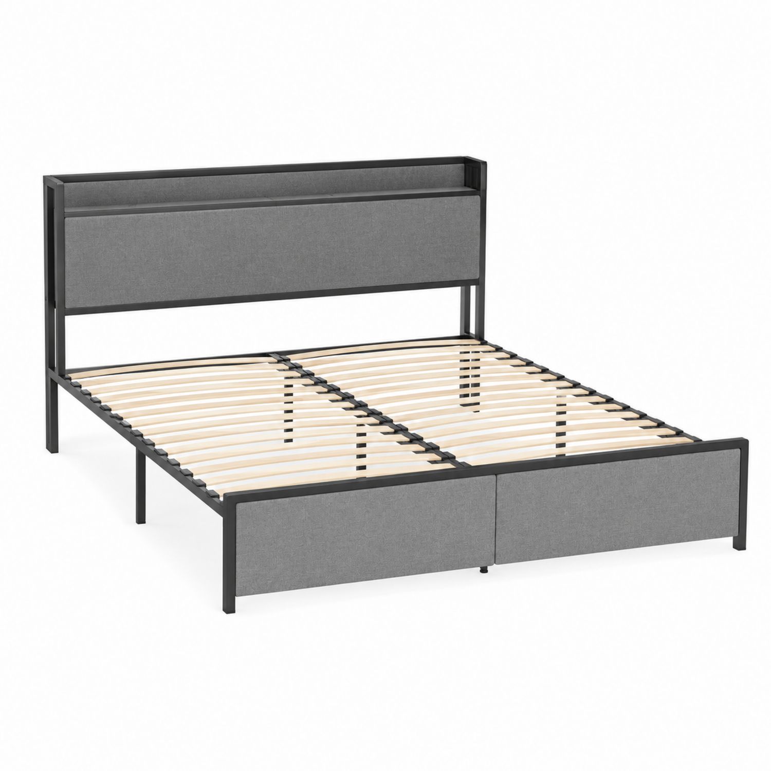 Doppelbett Metallrahmen 200x160 cm Polyesterpolsterung Grau-Norvexoril