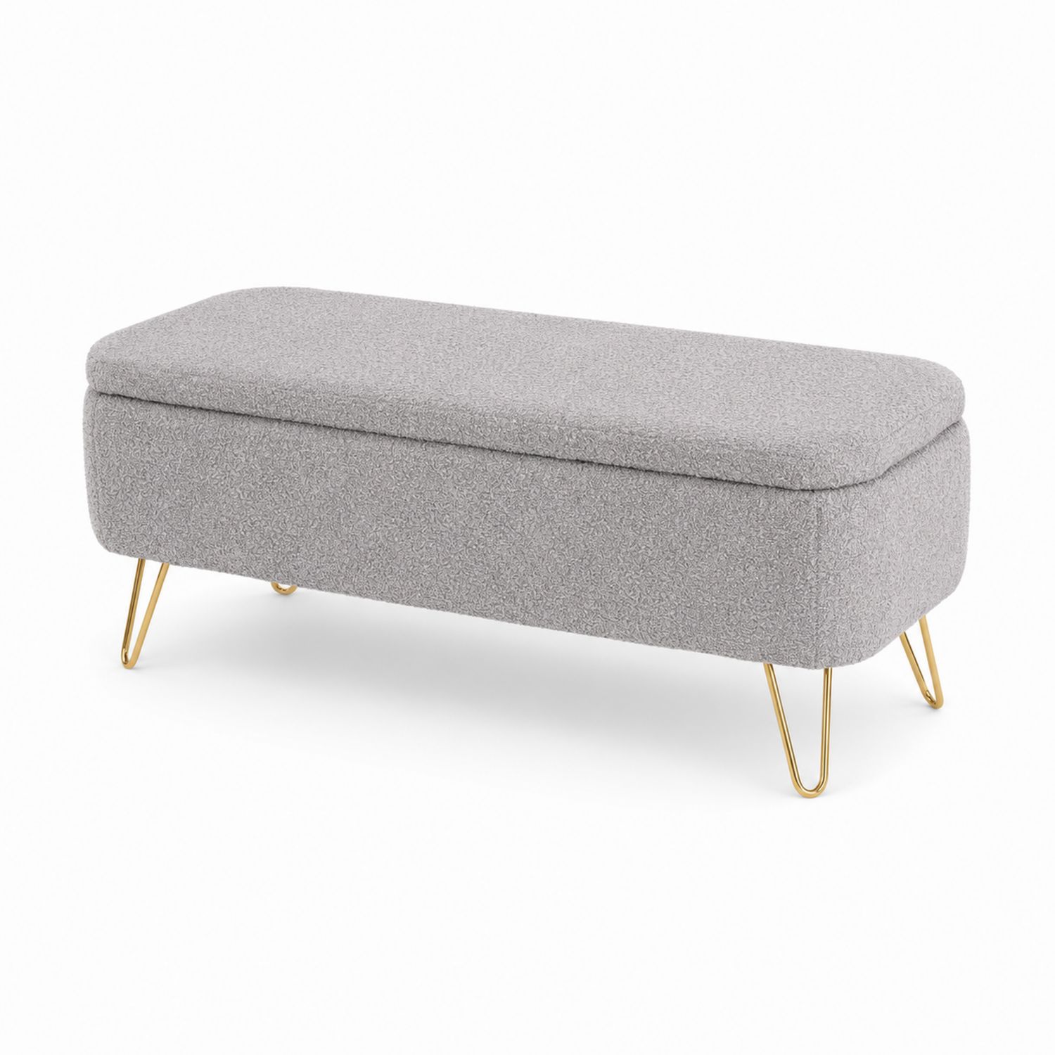 Graue Bouclé-Polsterbank mit Metallbeinen 120 cm-Norvexoril