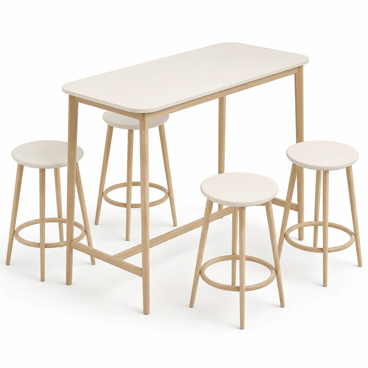 Juego de mesa alta y cuatro taburetes color marfil-BravelleHome