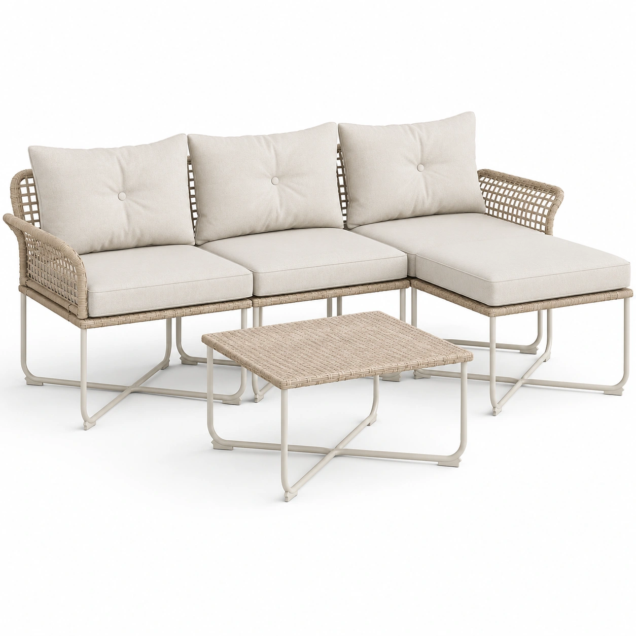 Conjunto de sofa rinconero de ratan color beige-BravelleHome