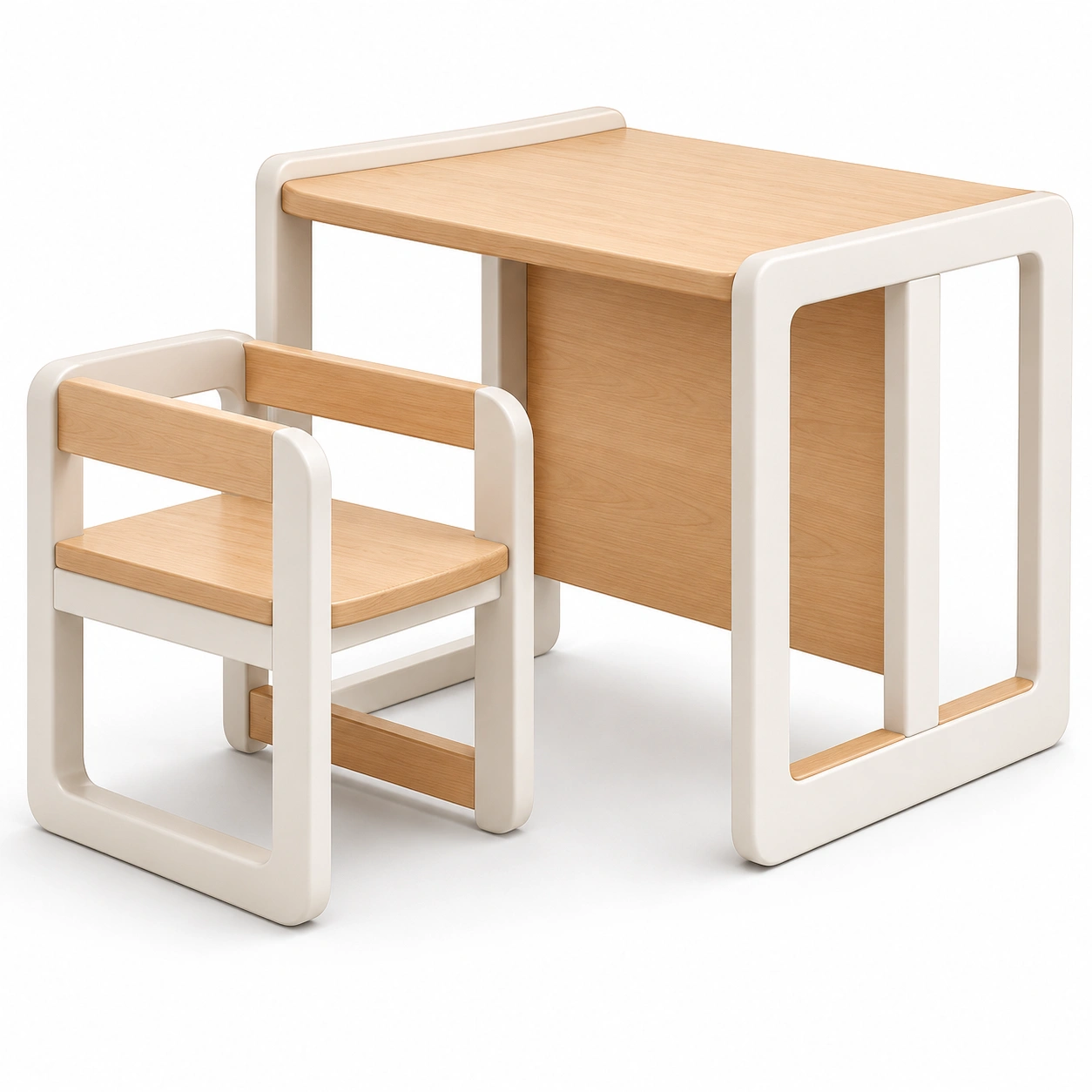 Conjunto de mesa y sillas cuadradas de aprendizaje infantil color madera blanca-BravelleHome