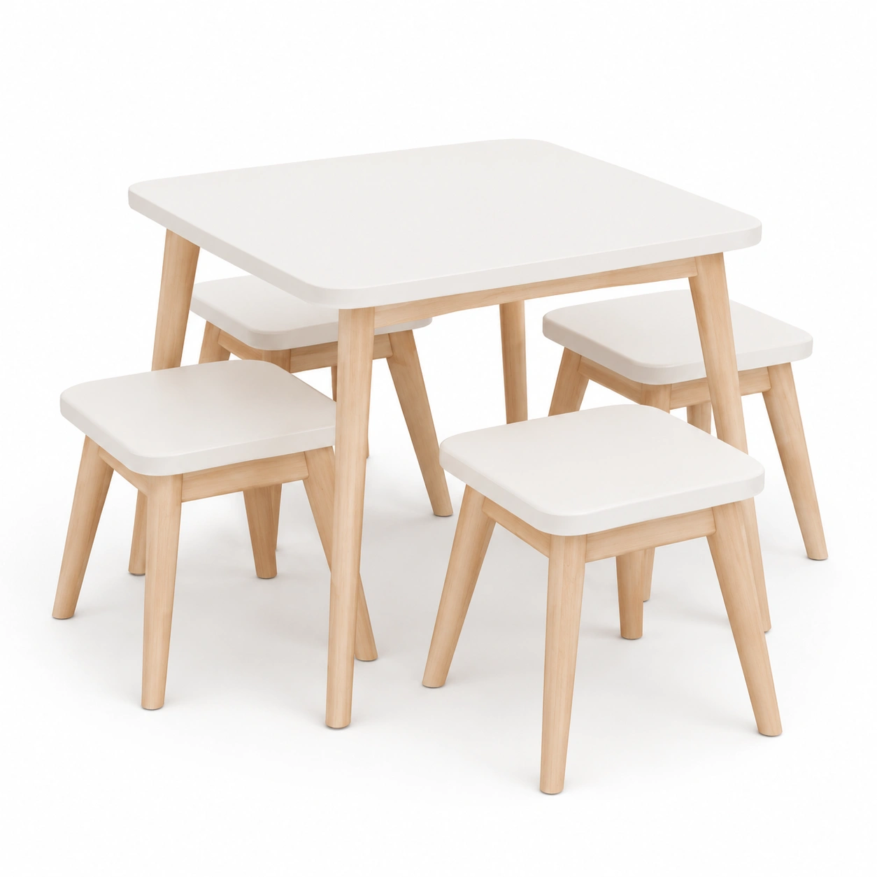 Conjunto de mesa y cuatro sillas infantil color blanco-BravelleHome