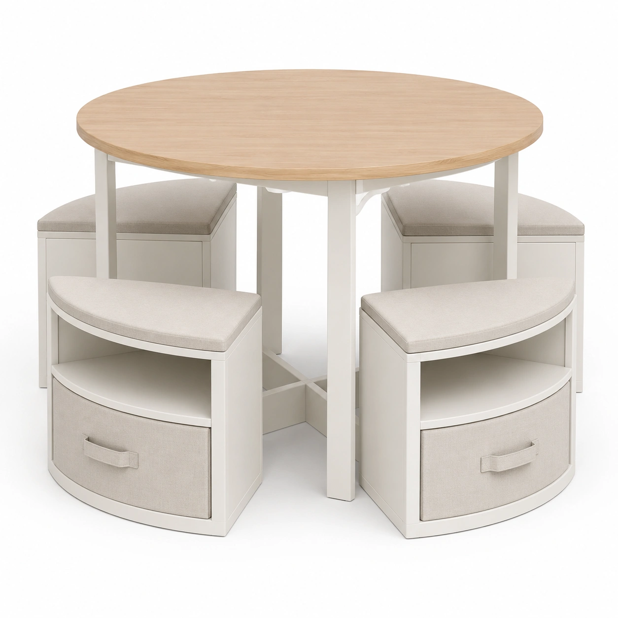 Conjunto de mesa redonda con asiento y almacenamiento color blanco-BravelleHome