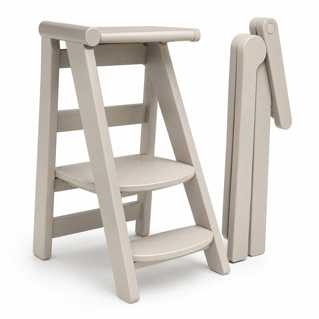 Escalón plegable de dos niveles color beige-BravelleHome