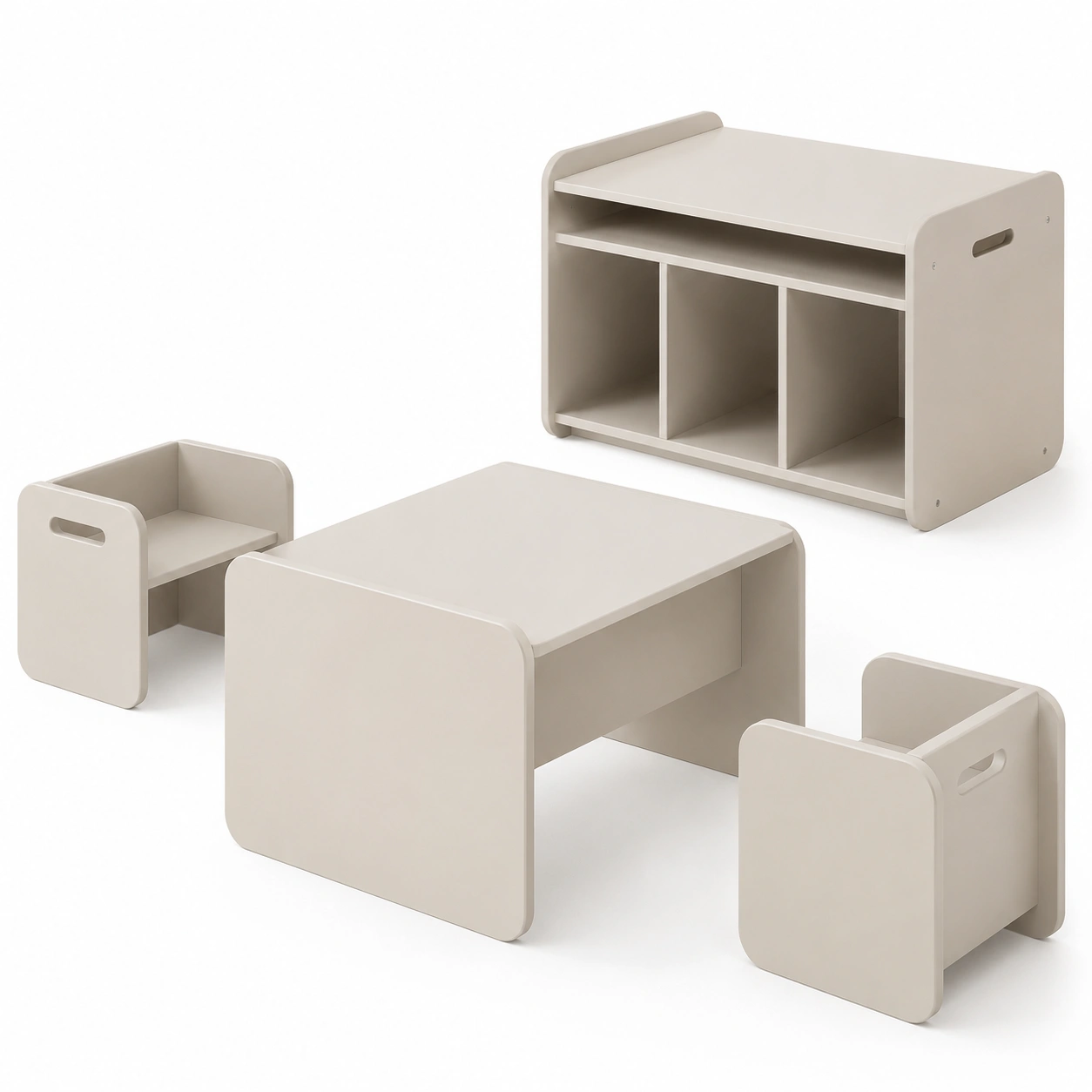 Conjunto de mesa y sillas con almacenamiento color beige madera-BravelleHome