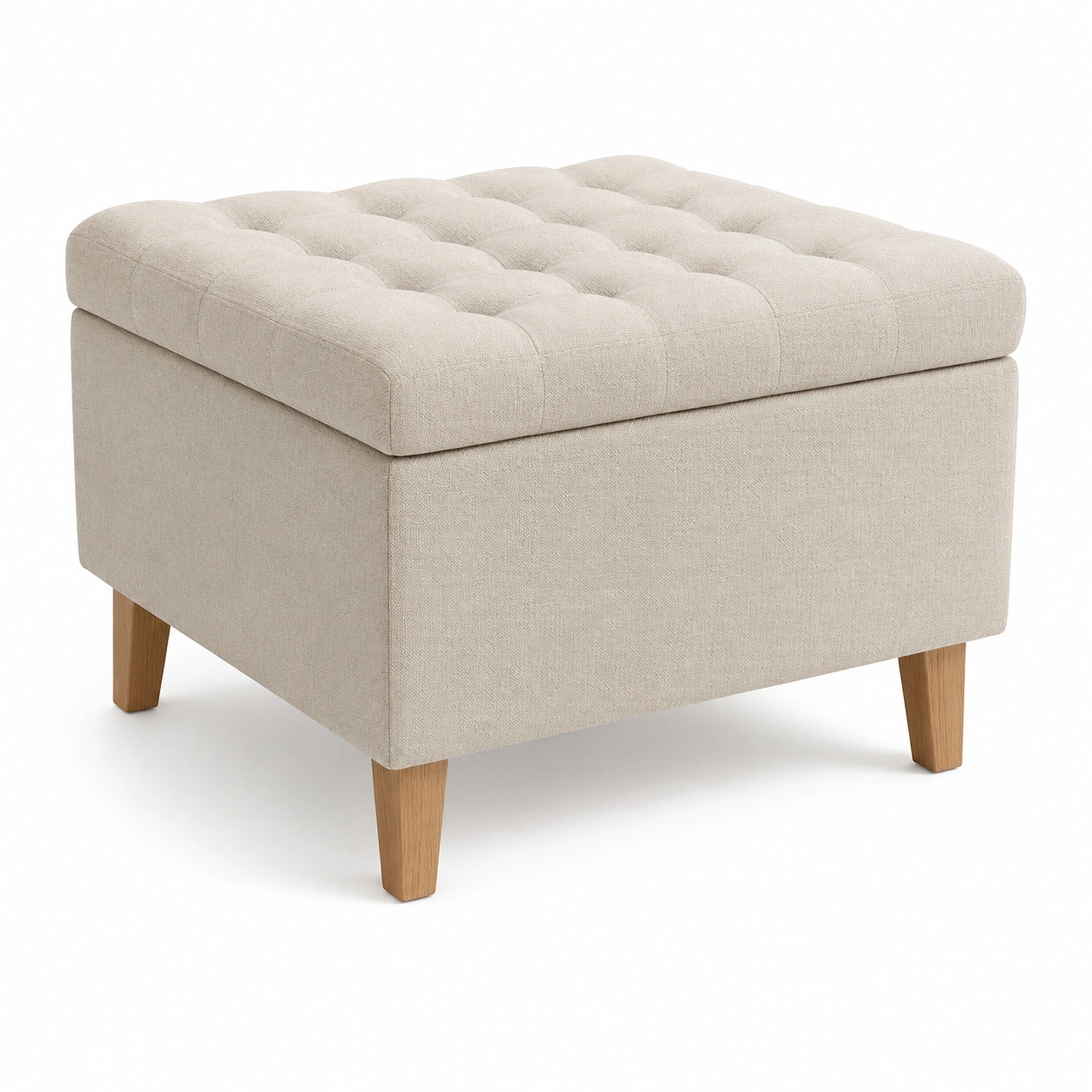 Puf de almacenamiento blanco roto con botones-BravelleHome