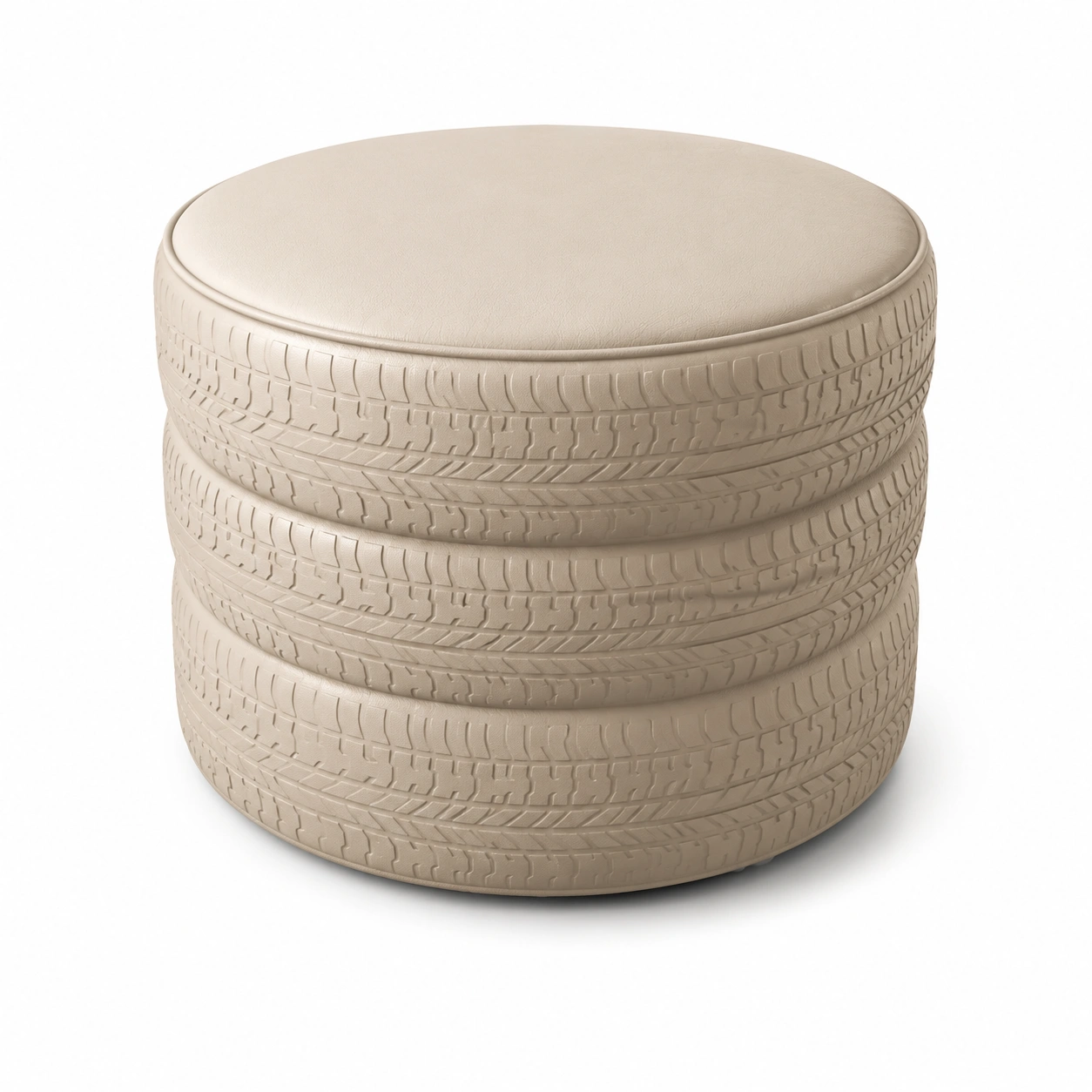 Puff redondo con textura de neumático color beige PU-BravelleHome