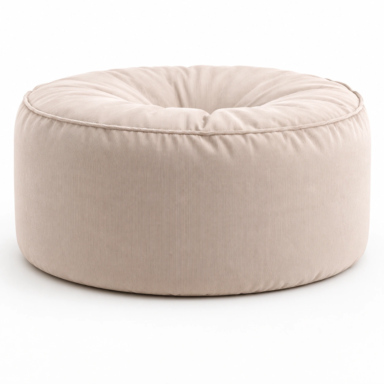 Puff tipo saco redondo de pana color beige-BravelleHome