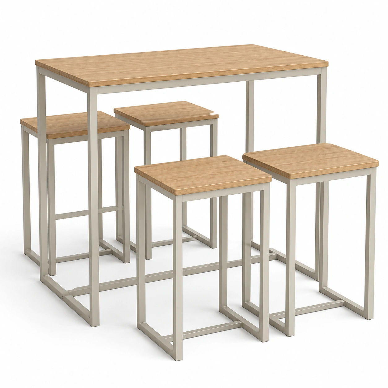 Conjunto de mesa alta y taburetes de madera natural de 5 piezas-BravelleHome
