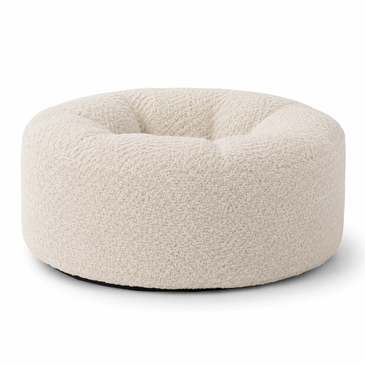 Puff tipo saco redondo de felpa color beige-BravelleHome