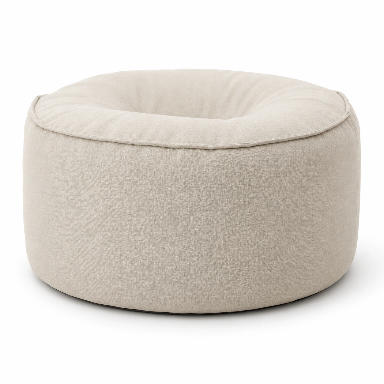 Puff tipo saco redondo de lino color beige-BravelleHome