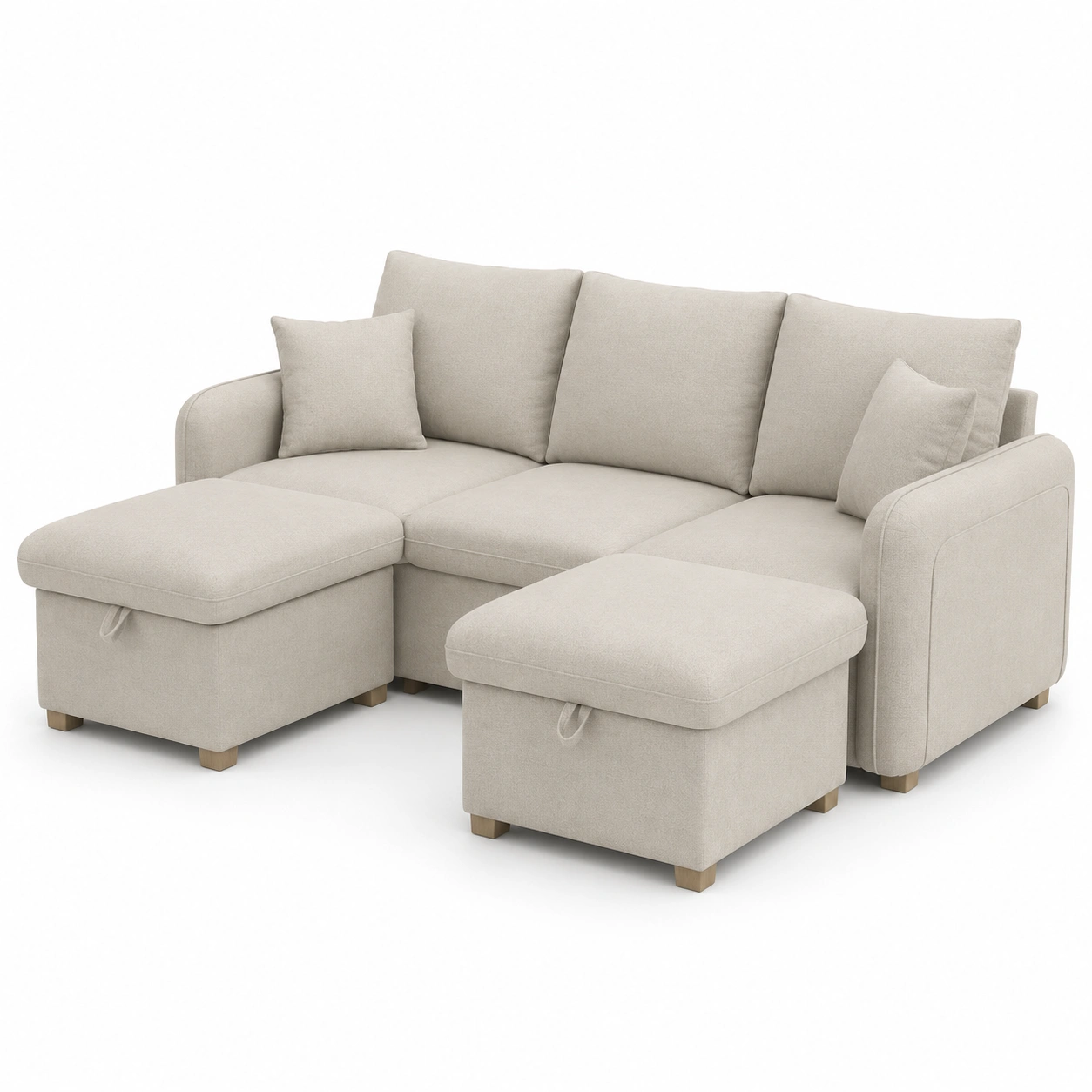 Sofa modular color marfil con reposapies de almacenamiento-BravelleHome