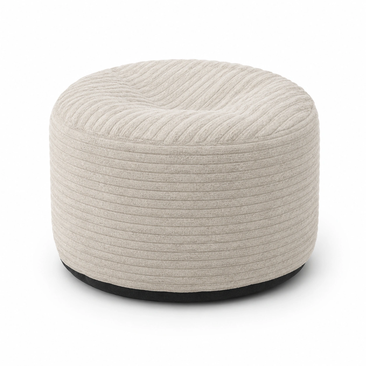 Puff redondo acolchado con rayas color beige-BravelleHome