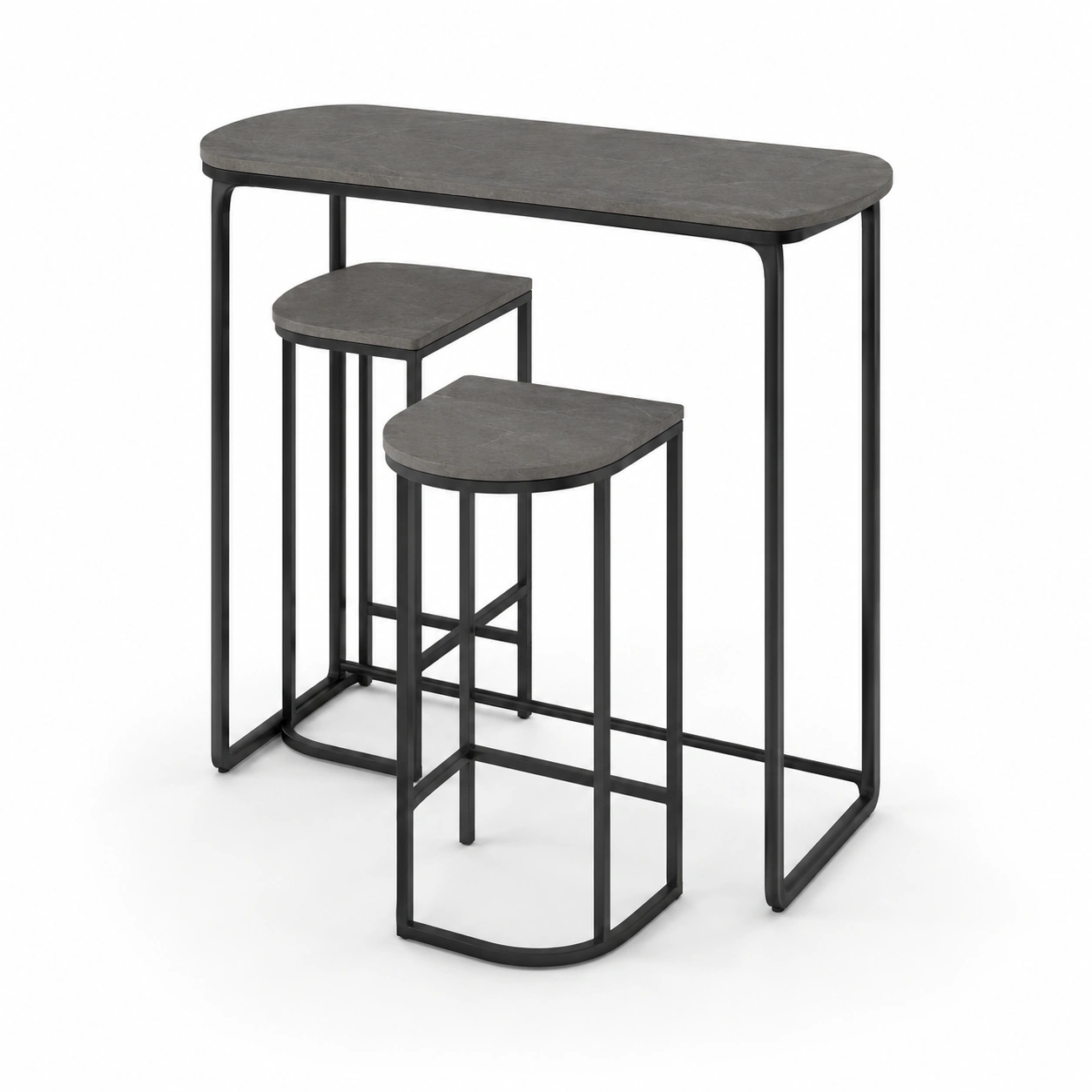 Conjunto de mesa alta con dos taburetes gris oscuro-BravelleHome