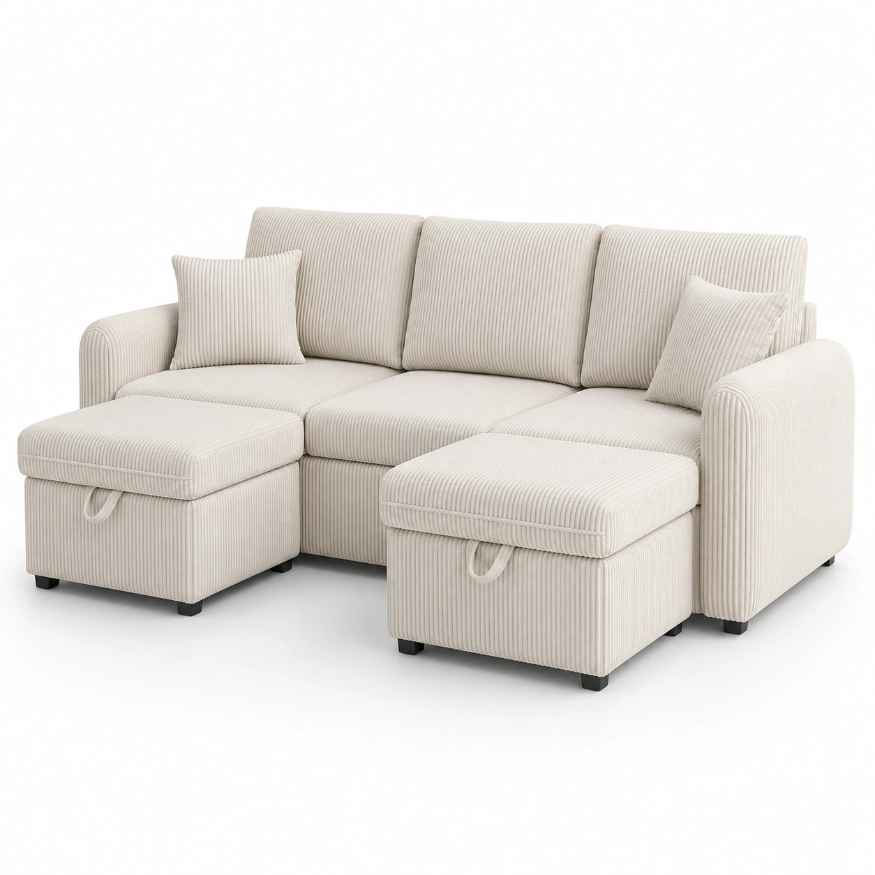 Conjunto de sofa y almacenamiento en pana color marfil-BravelleHome