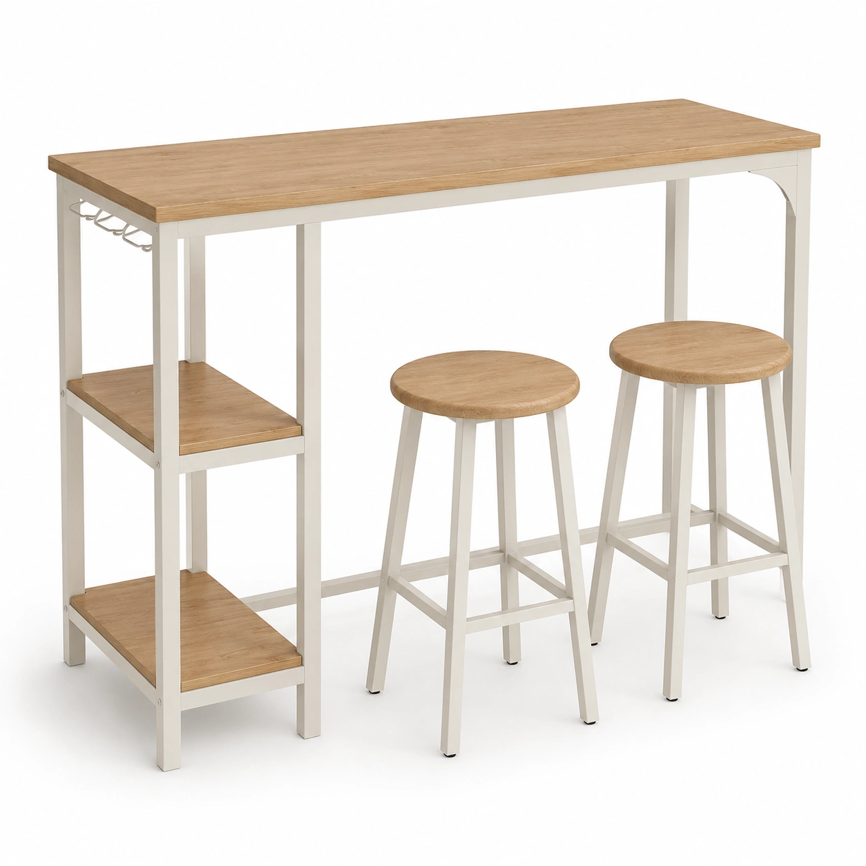 Conjunto de mesa alta y taburetes color marfil con acabado madera de tres piezas-BravelleHome