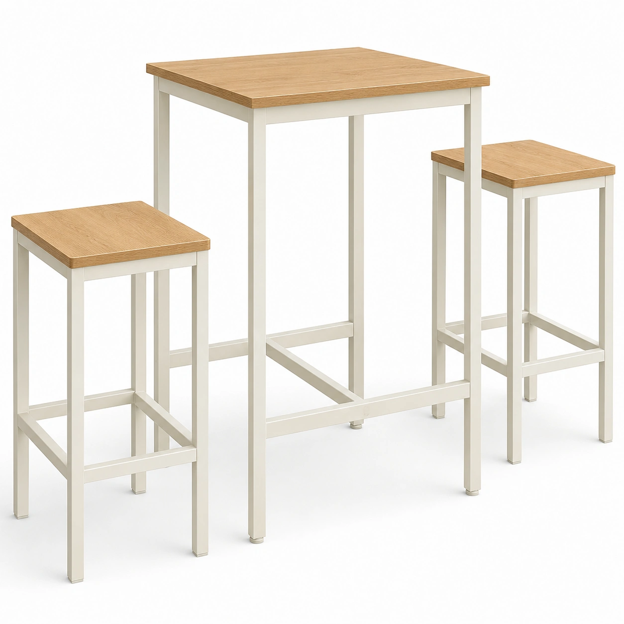 Conjunto de mesa alta cuadrada y taburetes de tres piezas color marfil-BravelleHome